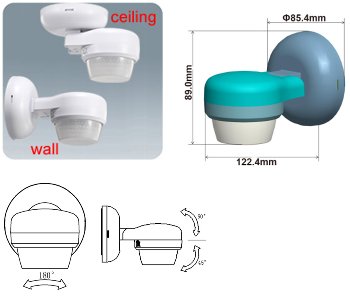 Aufputz-Bewegungsmelder 360° IP65 / 12m Detektion, Wand & Decke, weiß