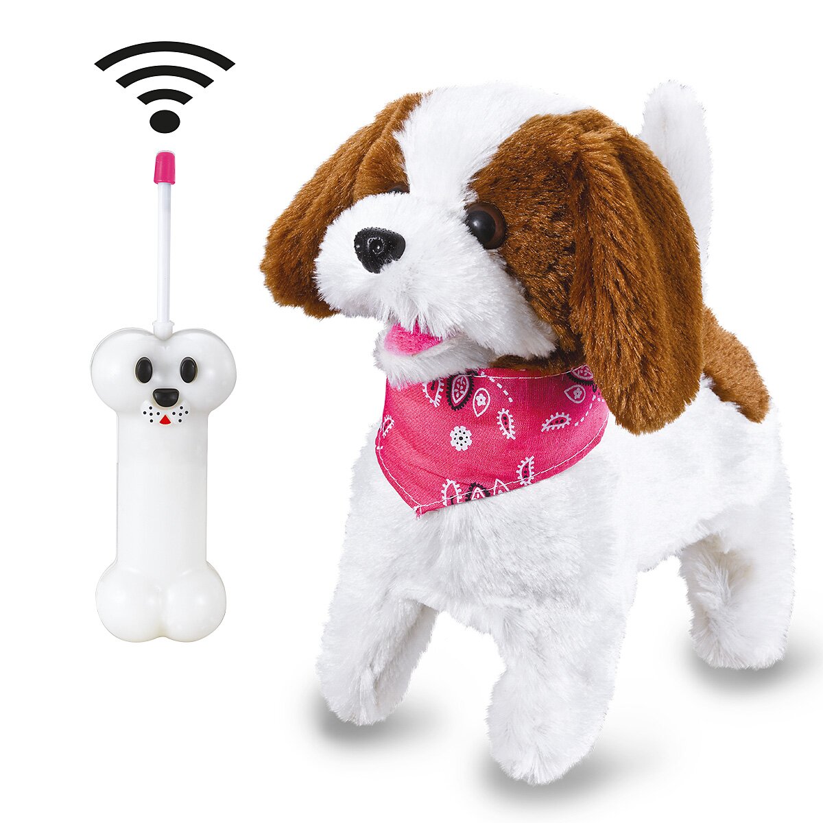 Lucky RC Plüschhund Weiss/Braun 27MHz