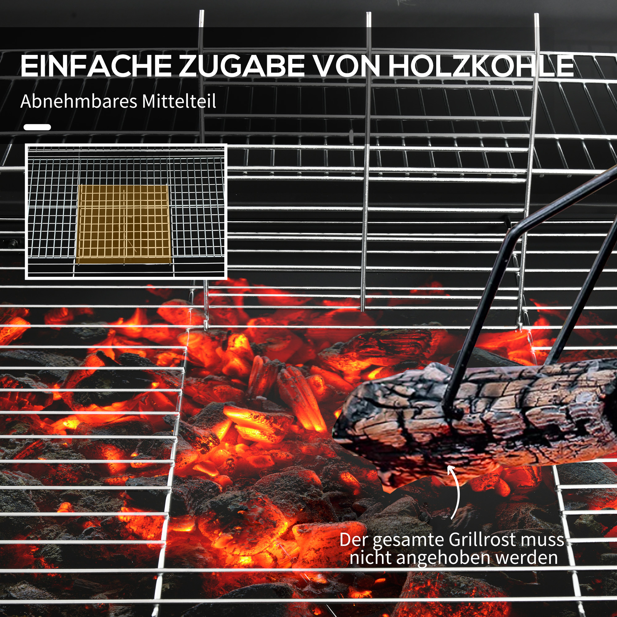 Holzkohlegrill aus Metall BBQ Smoker mit Deckel Thermometer Räder Grillwagen 95x71,5x102 cm Schwarz