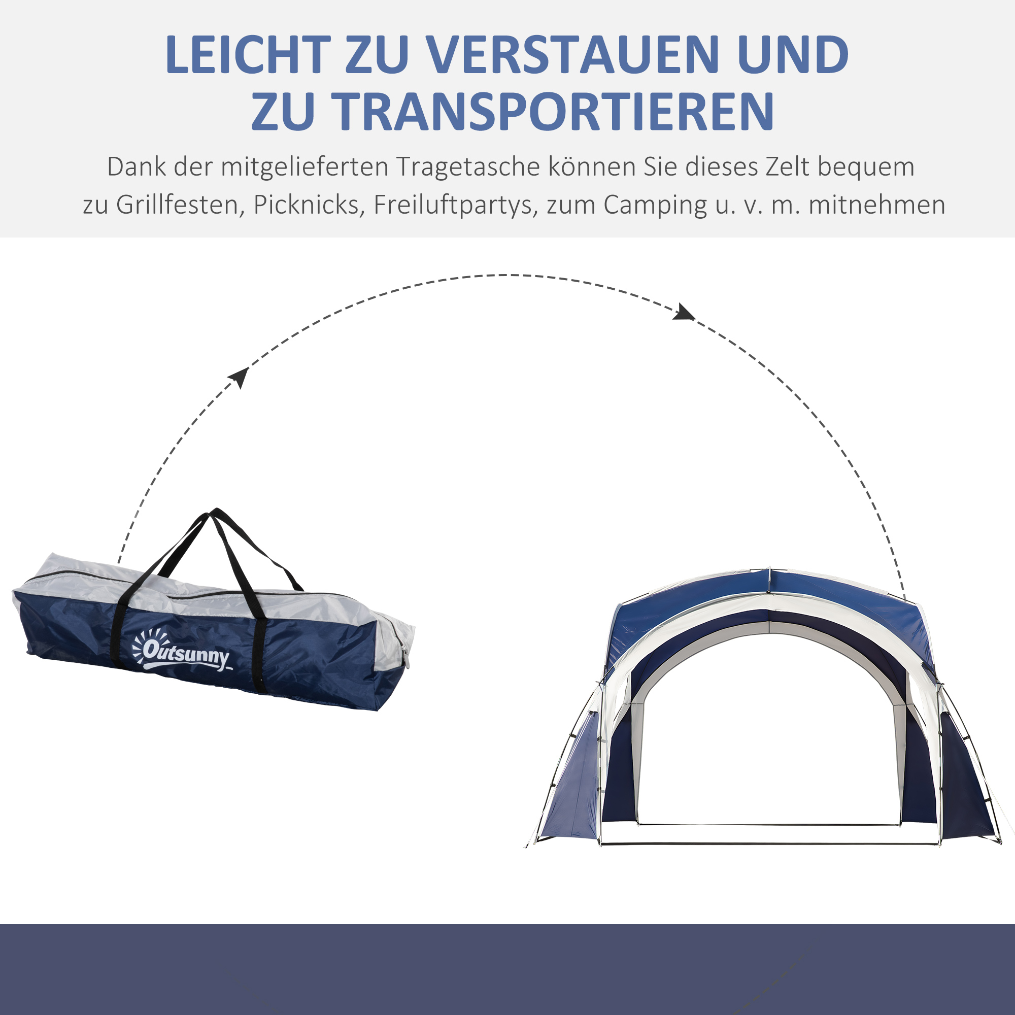 Kuppelzelt für 6-8 Personen, Pavillon, Schutz vor Sonne und Nieselregen, 3,5 x 3,5 x 2,22 m, Blau