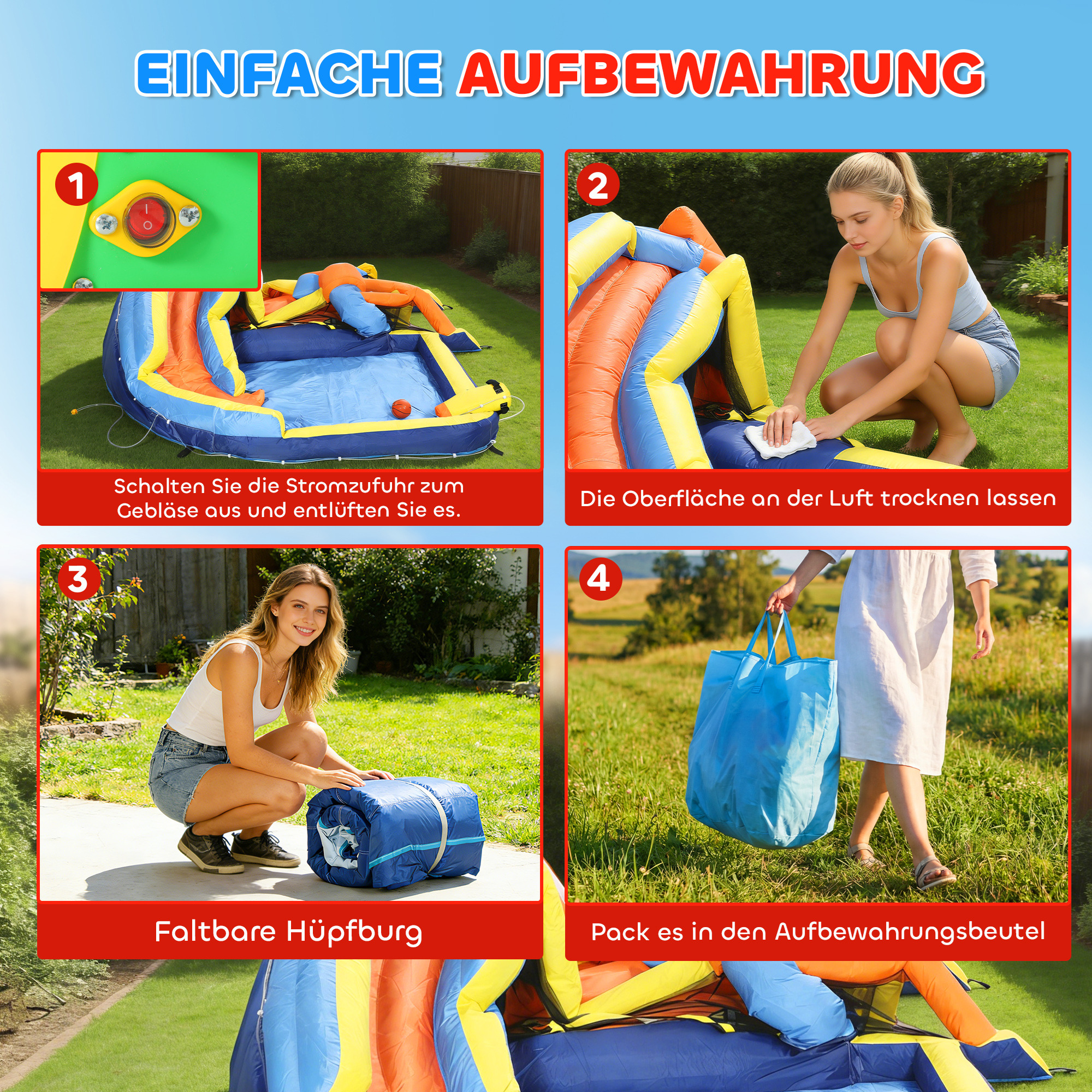8-in-1 Hüpfburg mit Gebläse Rutsche Planschbecken Trampolin Kletterwand für Indoor Outdoor 350x325x210cm Mehrfarbig