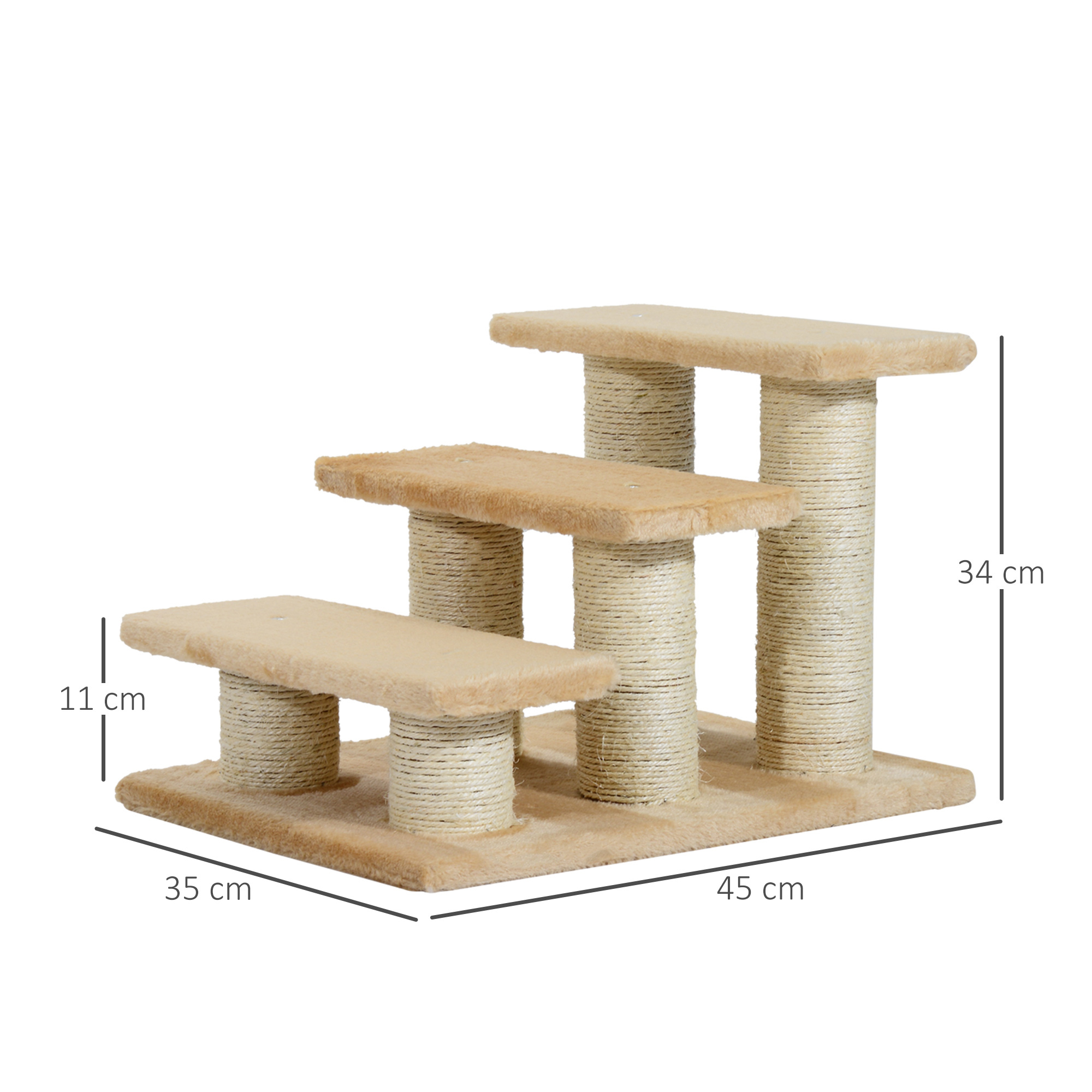 Tiertreppe Katzentreppe Hundetreppe 3 Stufen Treppe für Katze und Hunde Plüsch Creme 45 x 35 x 34 cm