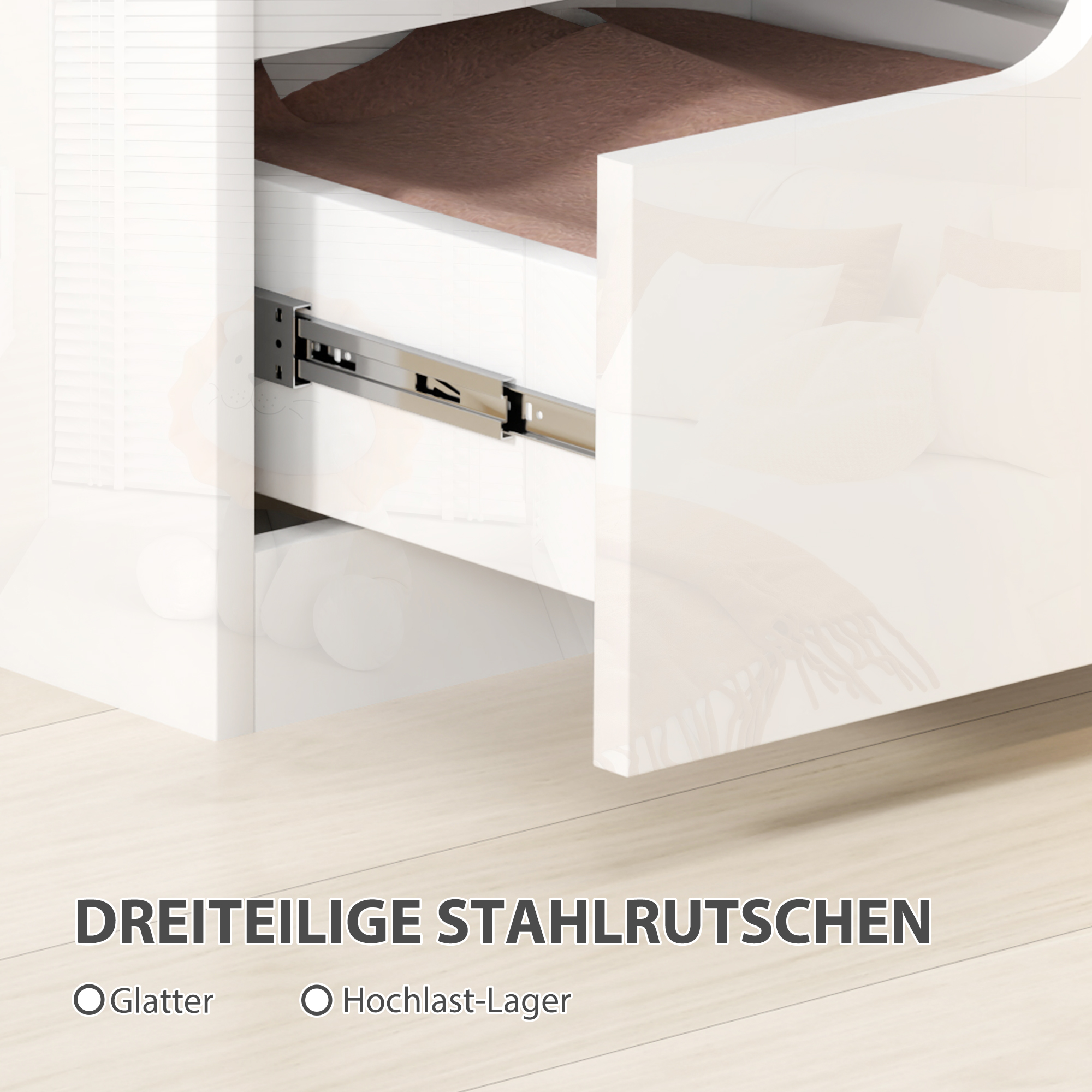 Nachttisch, Beistelltisch mit Schubladen, Spanplatte, stilvoll, Weiß