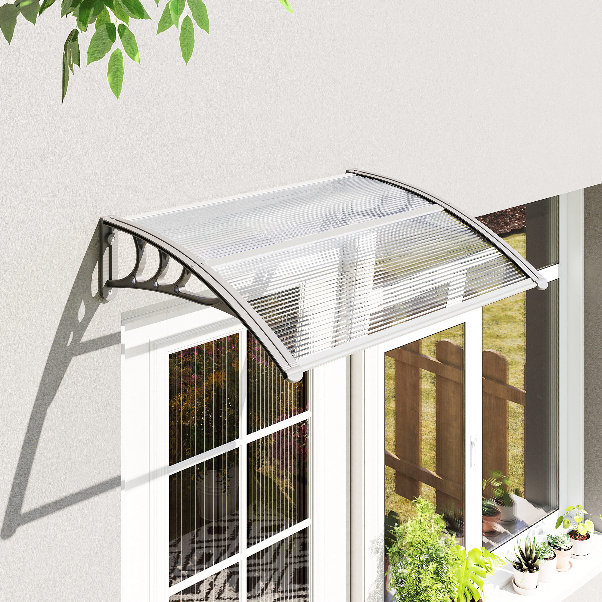Vordach, Haustürvordach, Überdachung für Eingänge und Fenster, 100L x 75B x 23H cm, Silber