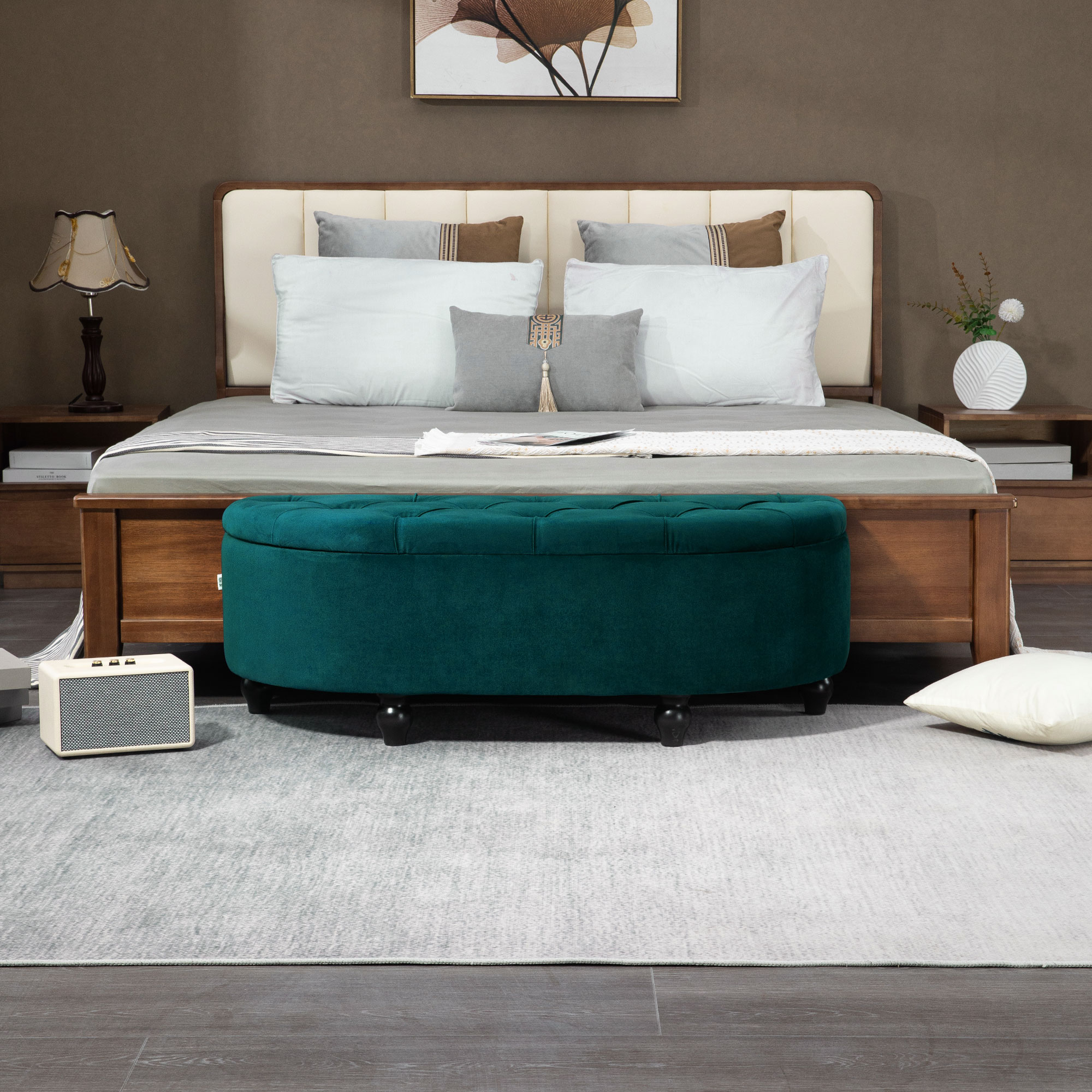 Hocker mit Stauraum, Sitztruhe, gepolstert, soft-close Deckel, Samtoptik, 120 x 46 x 42 cm, Dunkelgrau