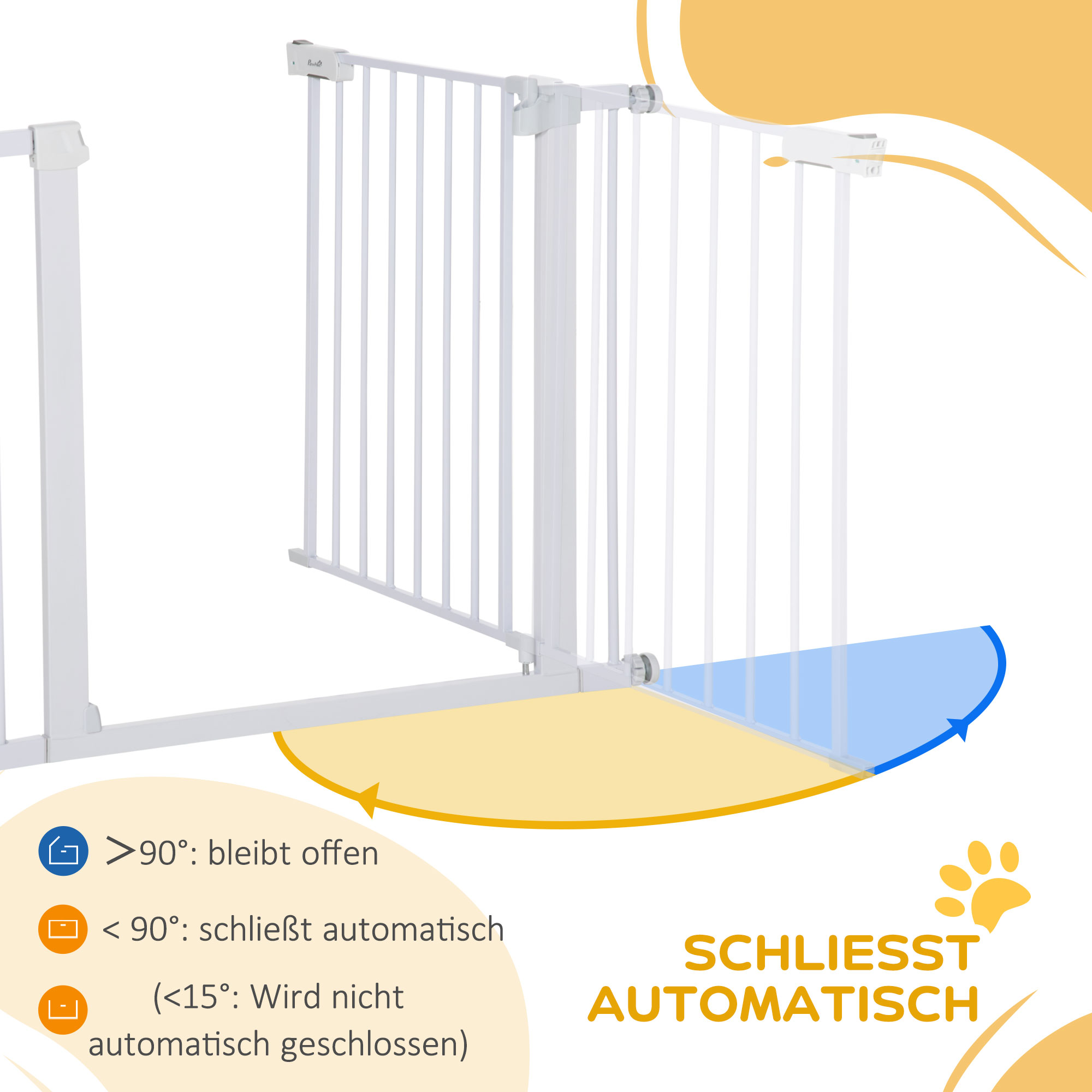 Türgitter, Montage ohne Bohren, verstellbare Breite 75-96 cm, einhändiges Öffnen, Metall, Weiß, Auto-Close Baby Schutzgitter