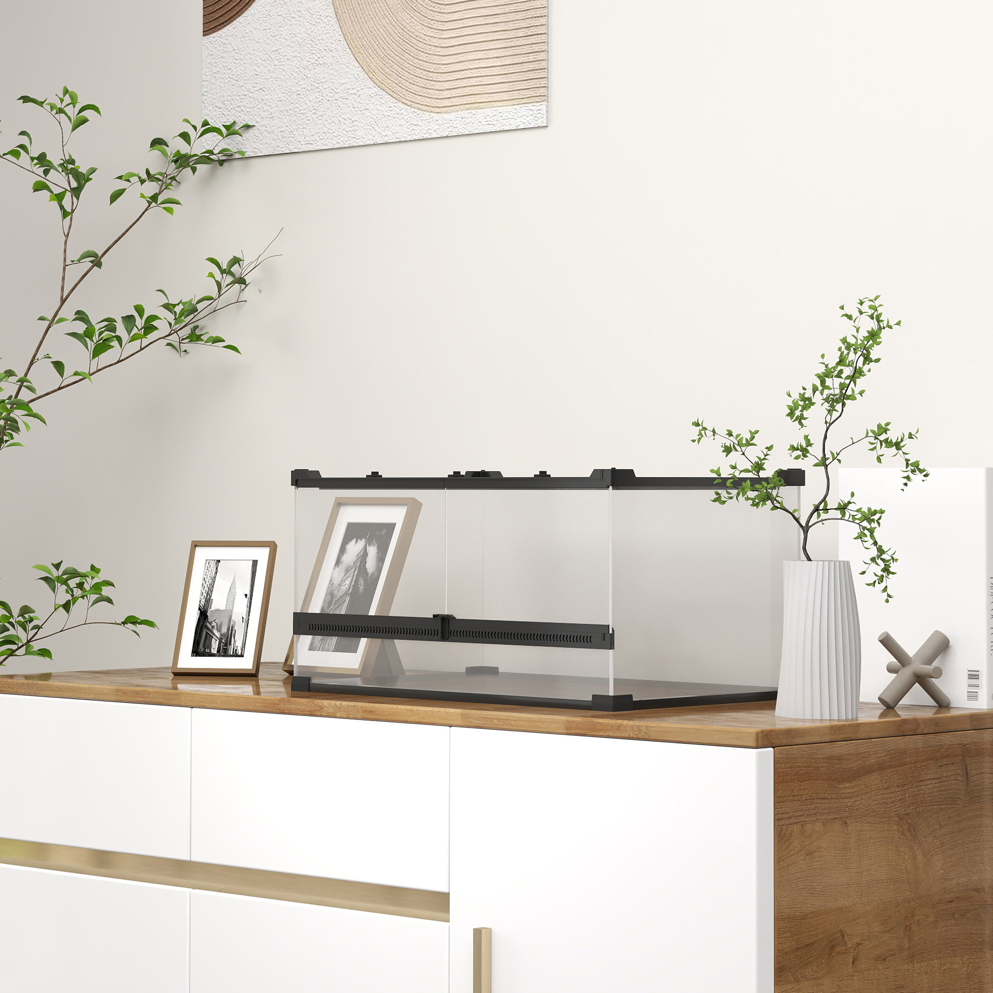 Glas-Terrarium für Reptilien, erhöhter & wasserdichter Boden, Knopfschloss