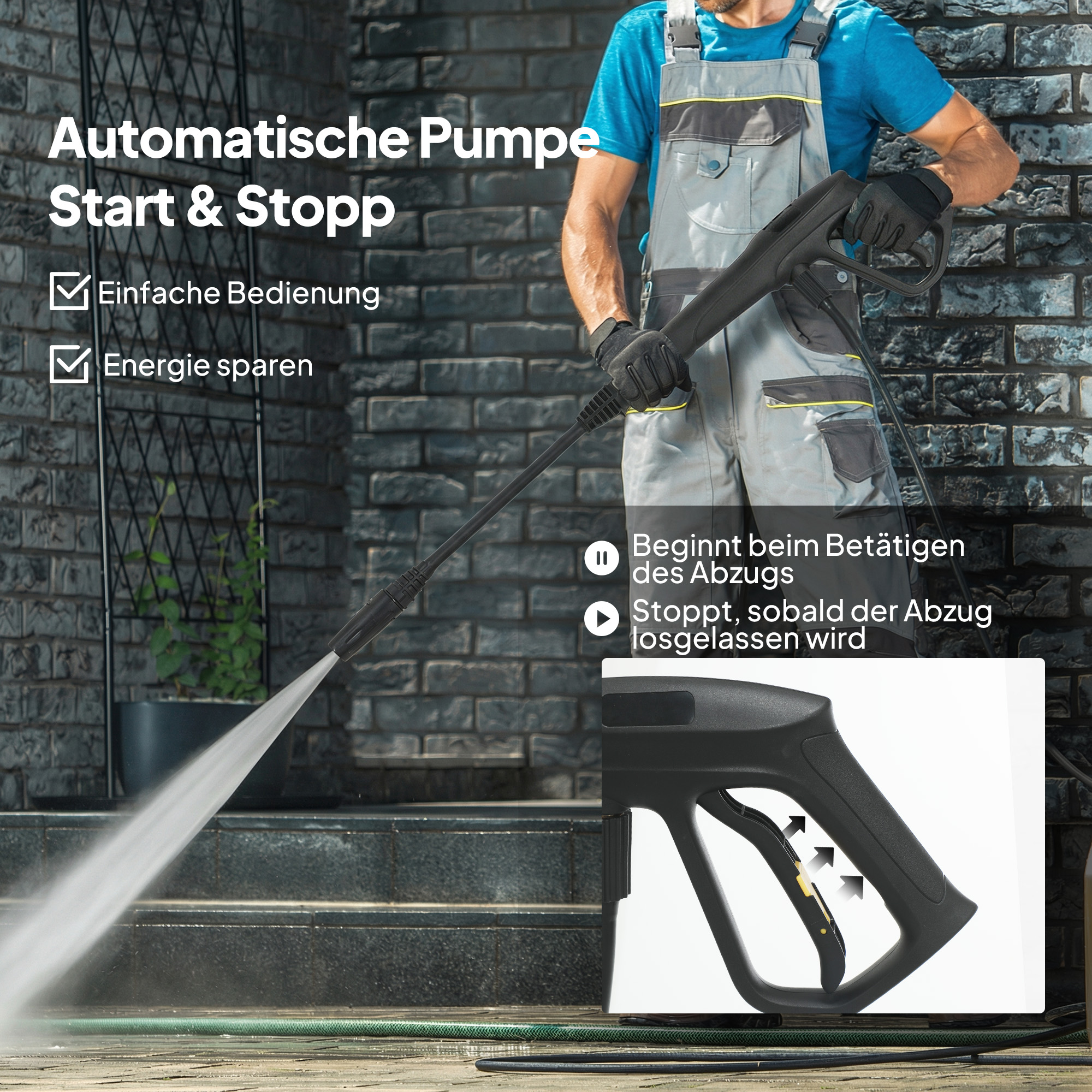 Hochdruckreiniger mit Aluminiumpumpe, 135 bar Maximaldruck 1800W Leistung 540 L/h 5m Schlauch, verstellbare Düse & Griffe