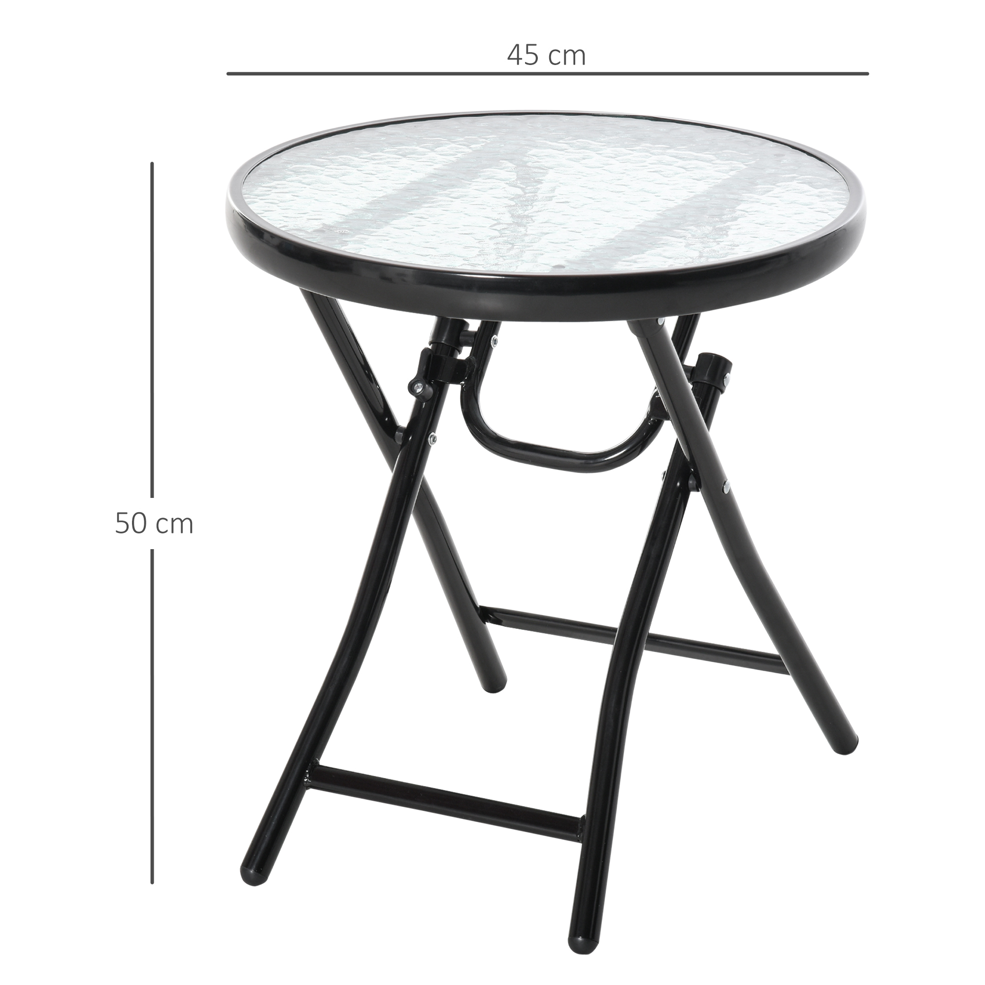 Gartentisch Beistelltisch Bistrotisch mit Glasplatte rund klappbar Metall Ø45 schwarz