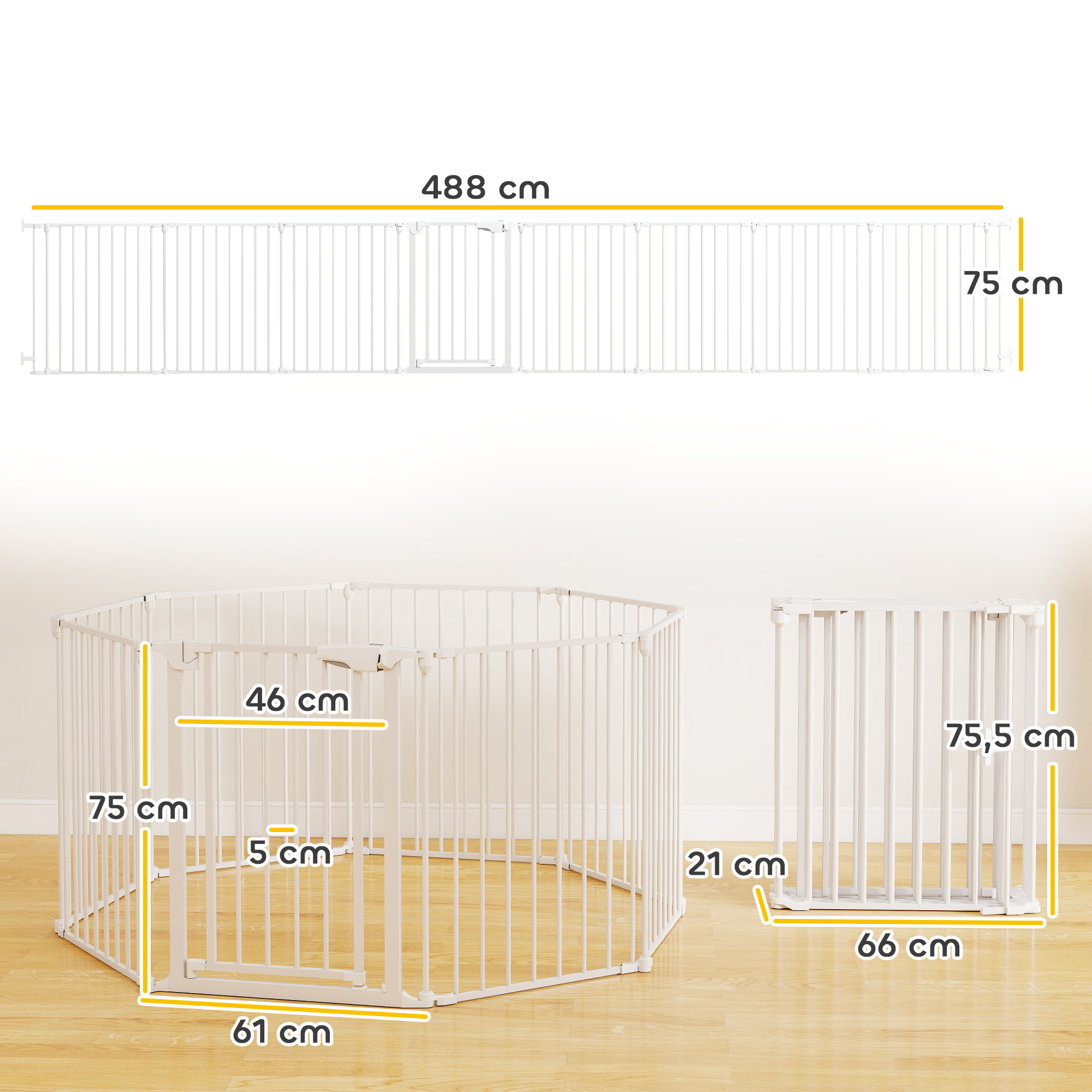 Haustierzaun, 8-Panel-Barriere mit Tür, faltbar, für kleine & mittelgroße Hunde, Kunststoff, Kohlenstoffstahl, Weiß