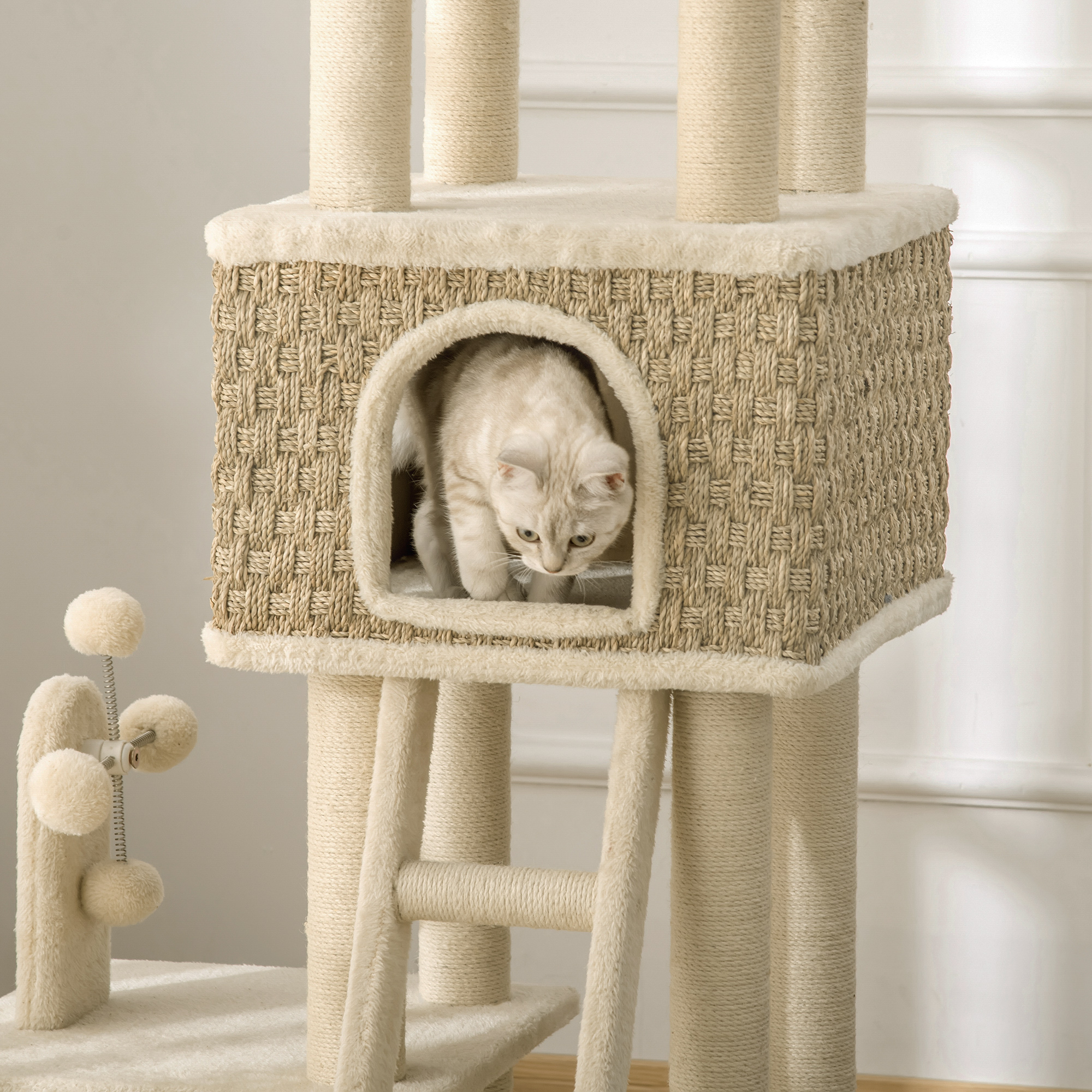 mit Katzenhöhle inkl. Spielzeug  Sisal Plüsch Khaki + Beige + Kaffee