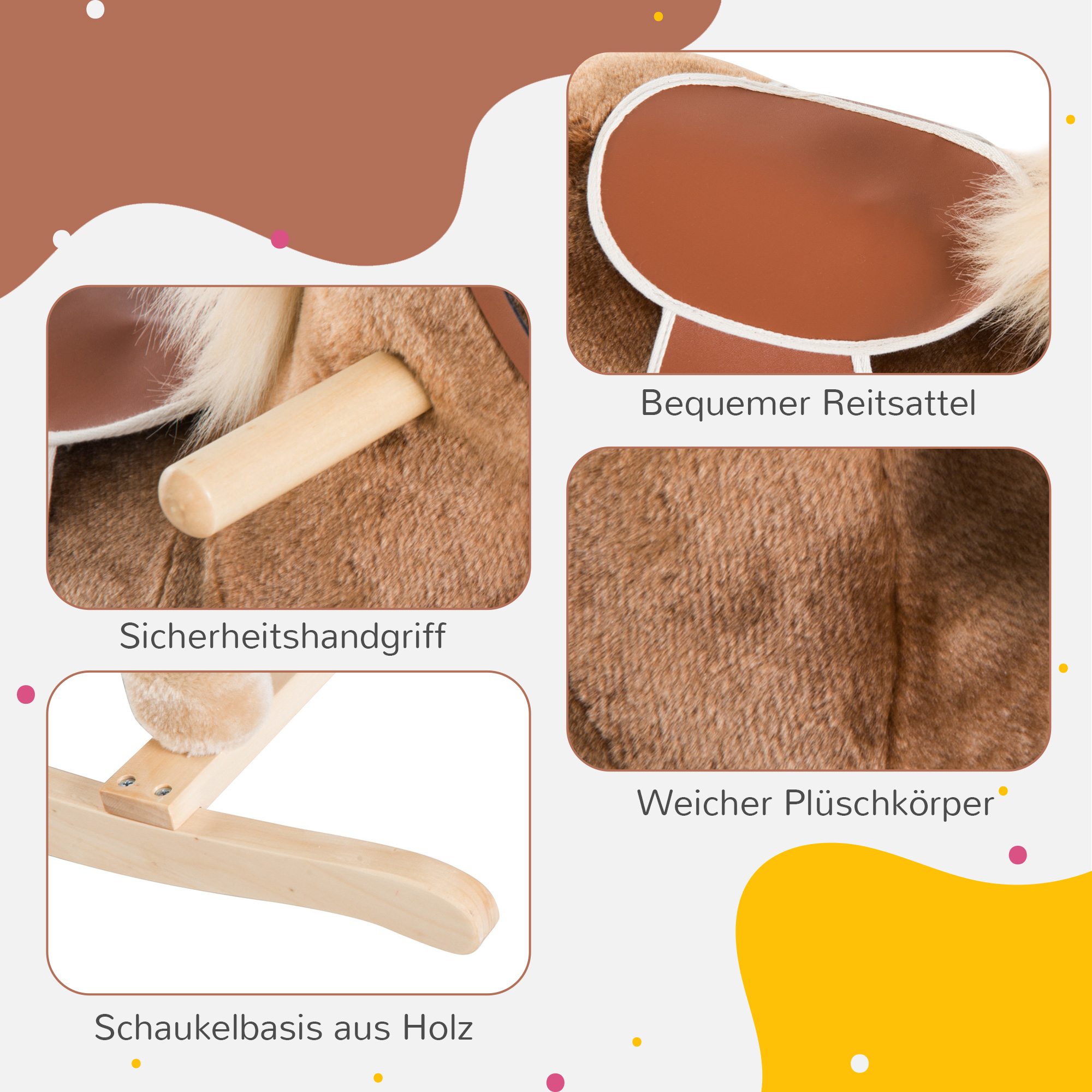 Schaukelpferd, Schaukeltier mit Haltegriffen, Plüsch Baby Schaukel Schaukelsitz für Kinder ab 3 Jahren