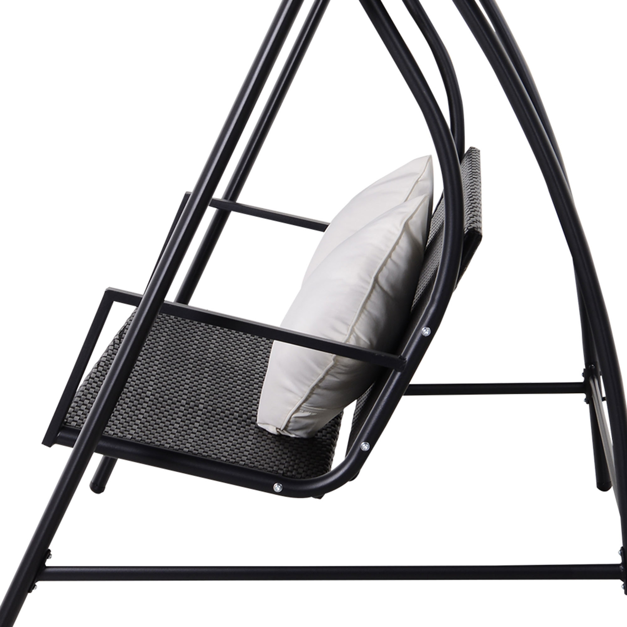 3-Sitzer Hollywoodschaukel Schaukel Polyrattan Metall mit Kissen belastbar bis 360kg Neu (Schwarz)