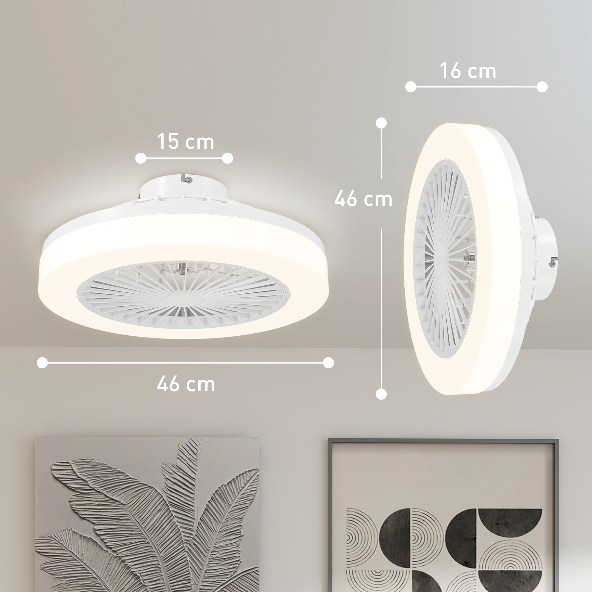 Deckenventilator mit LED-Lampe, 6 Geschwindigkeiten, Fernbedienung, Weiß