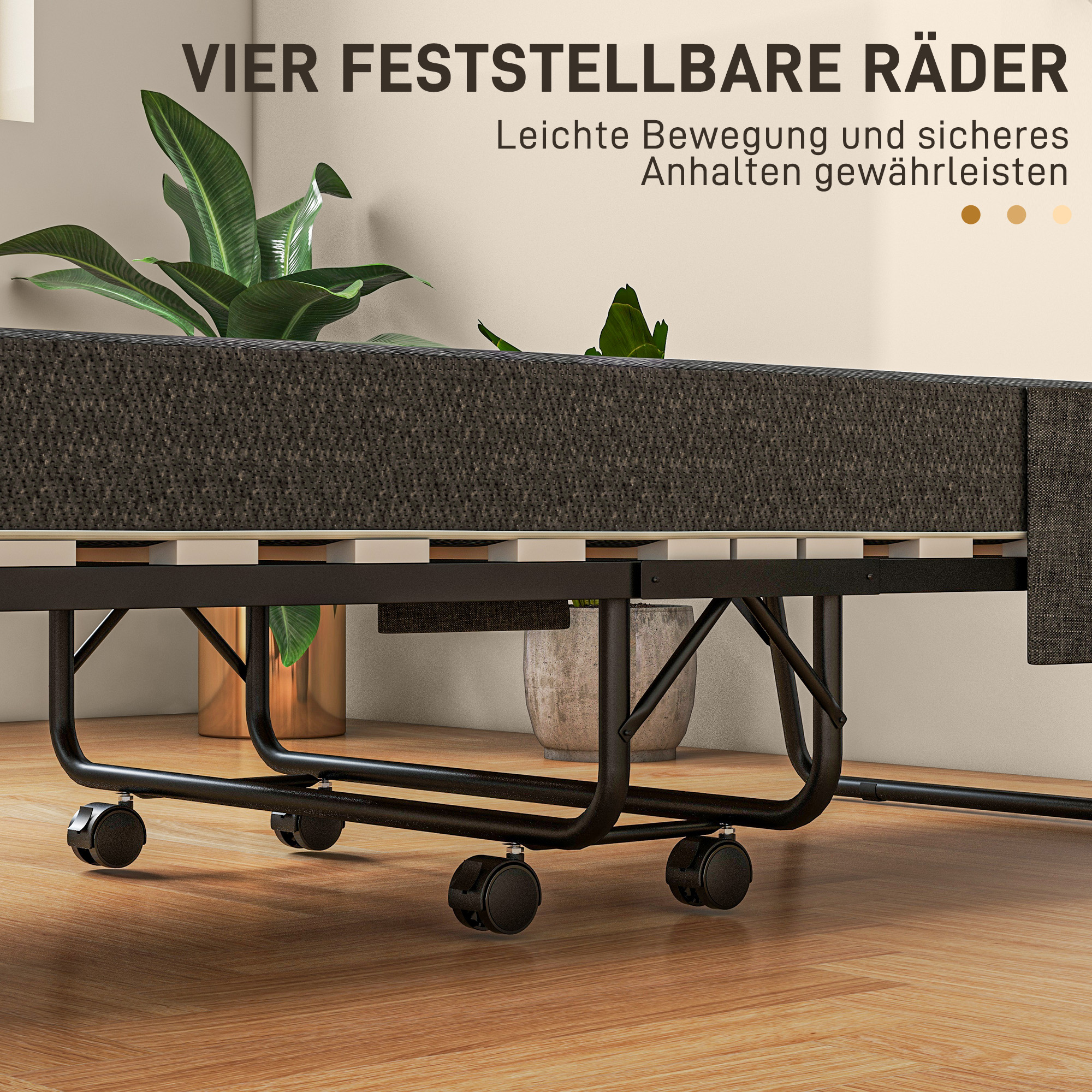Klappbett, Matratze, 4 Rollen, Metallgestell, bis 150 kg, 190 x 80 x 42 cm, Dunkelgrau