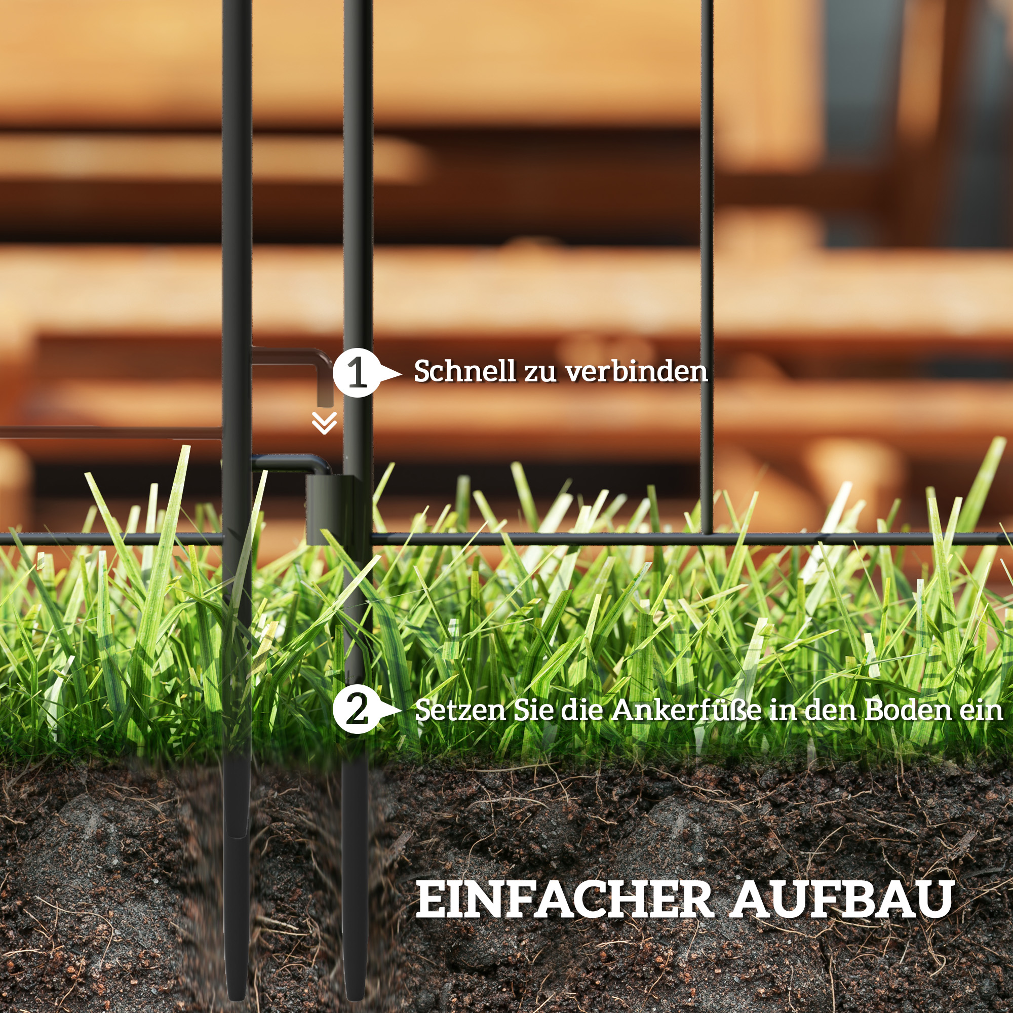 Gartenzaun Zaun Stahl 300 cm x 70 cm hoch Dekorativer Gitterzaun Set Zaunelemente Schwarz