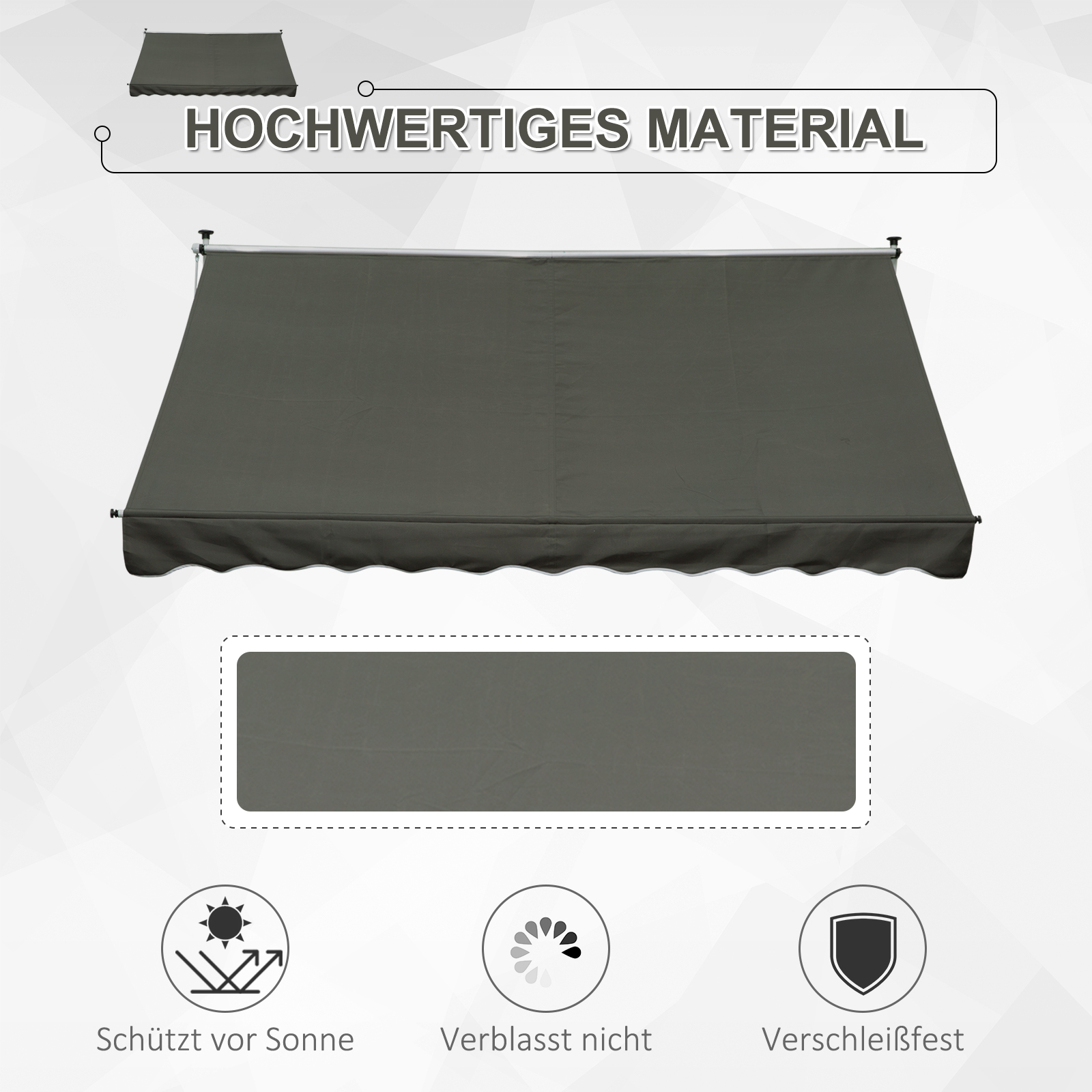 Klemmmarkise mit Handkurbel höhenverstellbar Gelenkarmmarkise schmutzabweisend, witterungsbeständig Balkonmarkise 150cm breit Terrassenmarkise für Terrasse Balkon Veranda Grau
