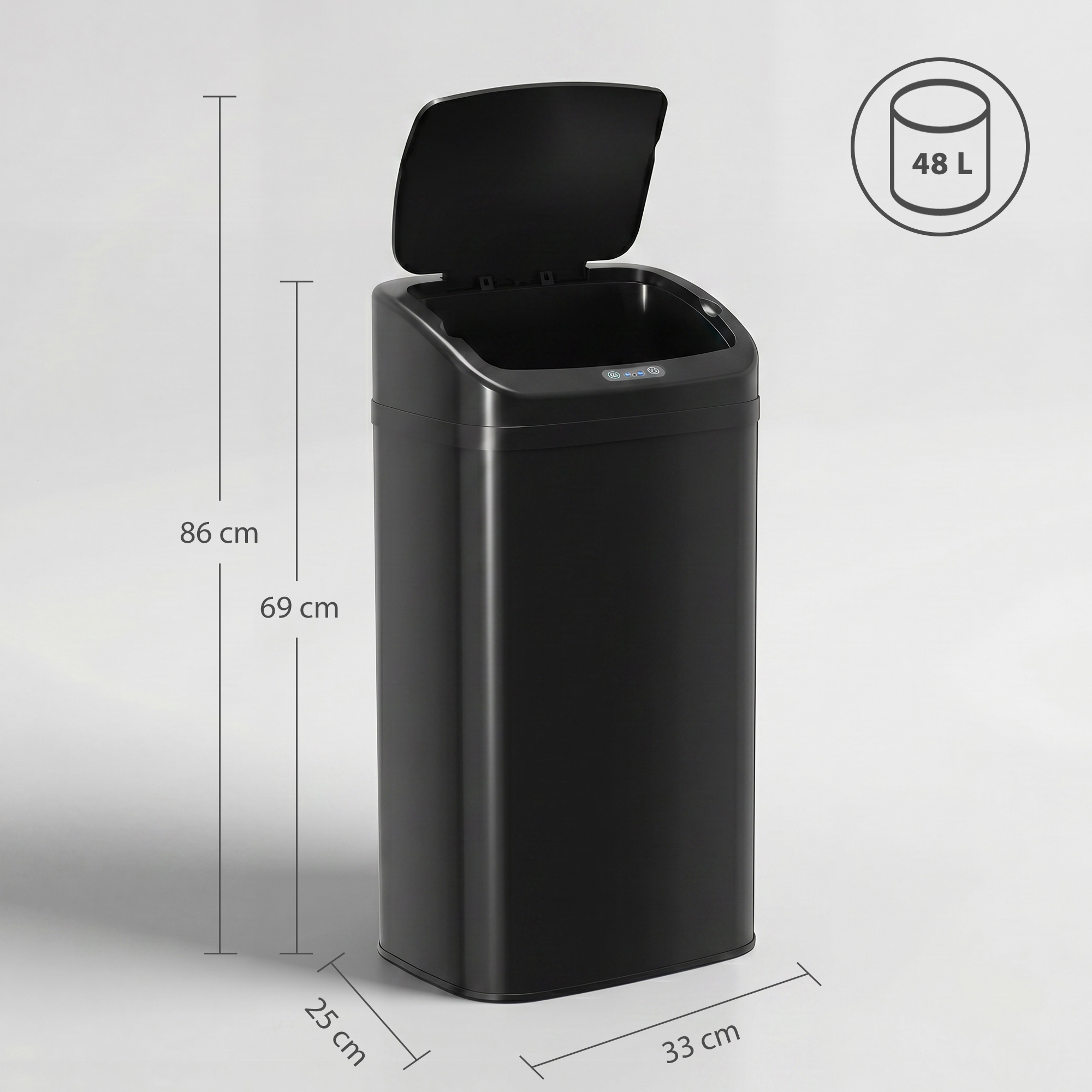 48l Sensor-Mülleimer für Küche oder Büro, automatische Schließ-Funktion, Edelstahl, Schwarz