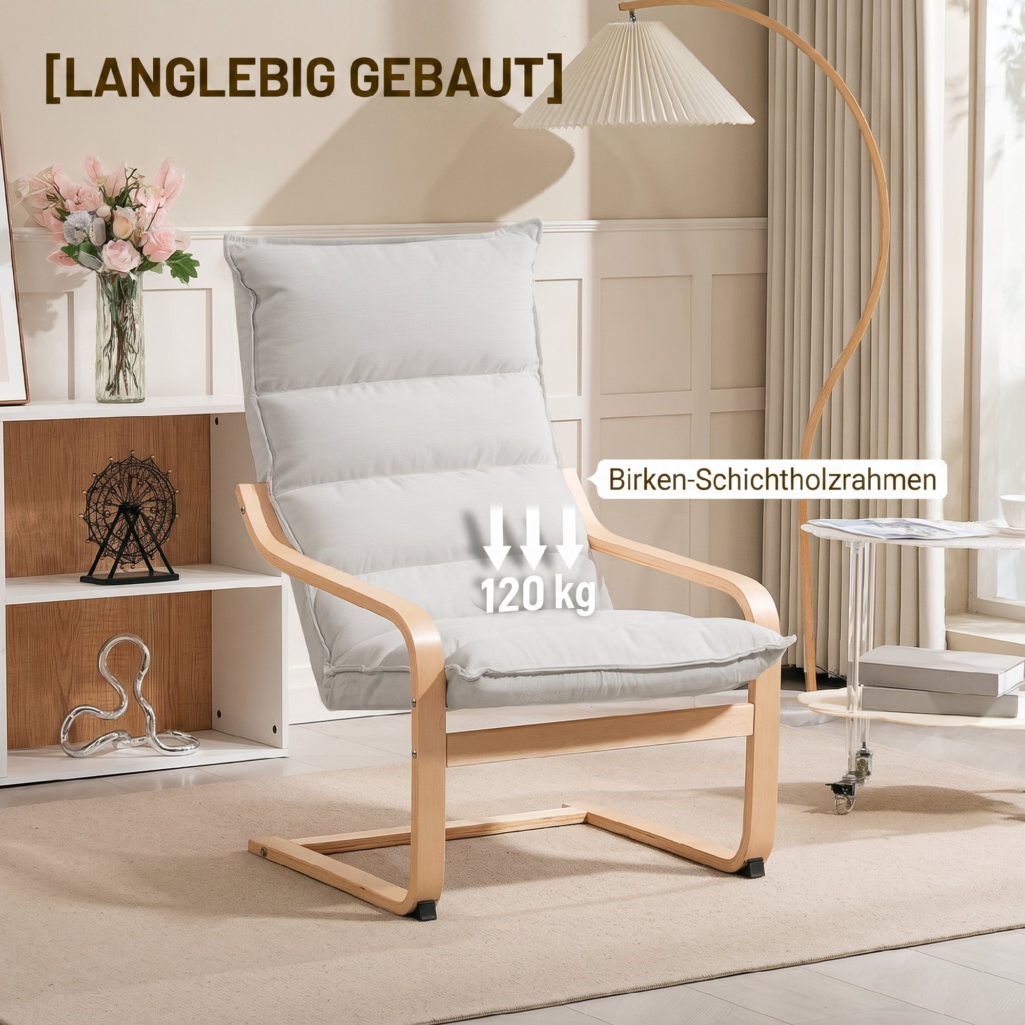 Sessel, Loungesessel mit geschwungenen Beinen und Armlehnen für Wohnzimmer