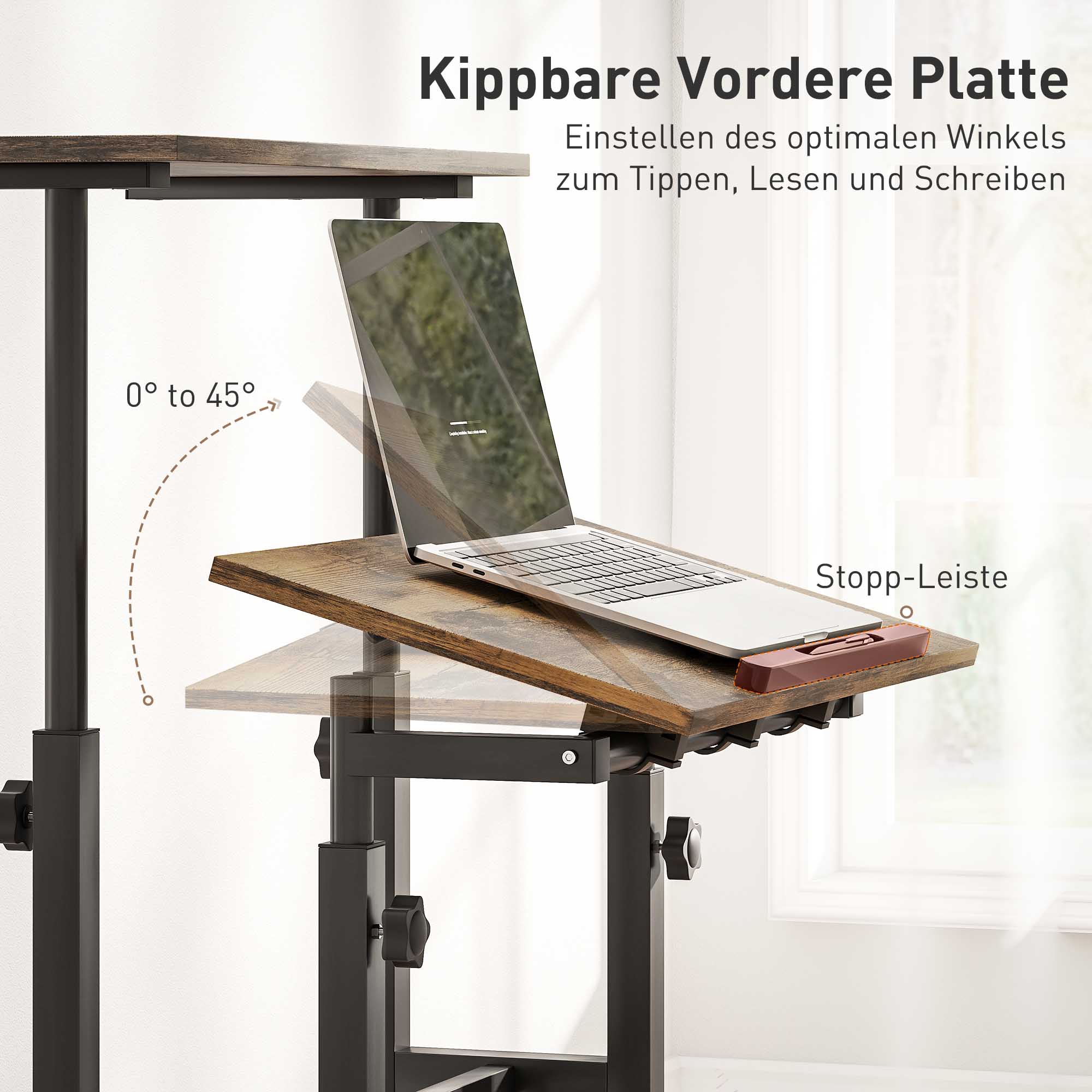 Schreibtisch höhenverstellbar Küchentisch mit Regal, Rollen, Computertisch Rustikal Braun 60 x 60 x 70,5-120 cm