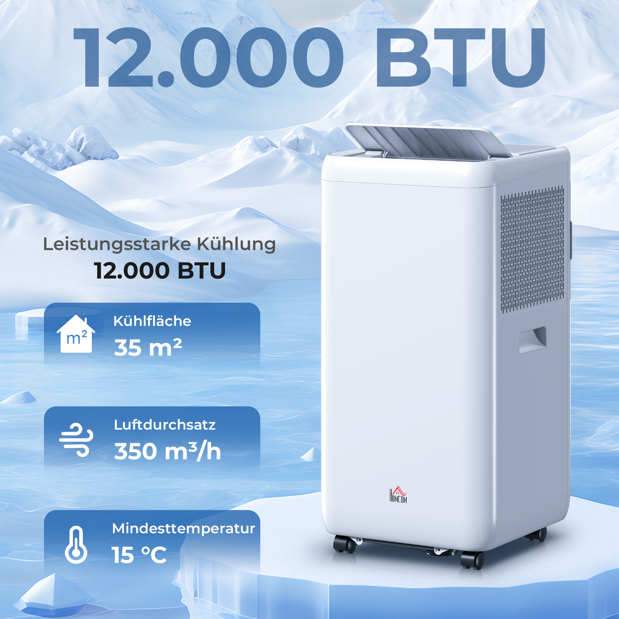 mobiles Klimagerät mit Abluftschlauch 12.000 BTU 3,5 kW, 5-in-1, 24h-Timer, Fernbedienung bis 35㎡