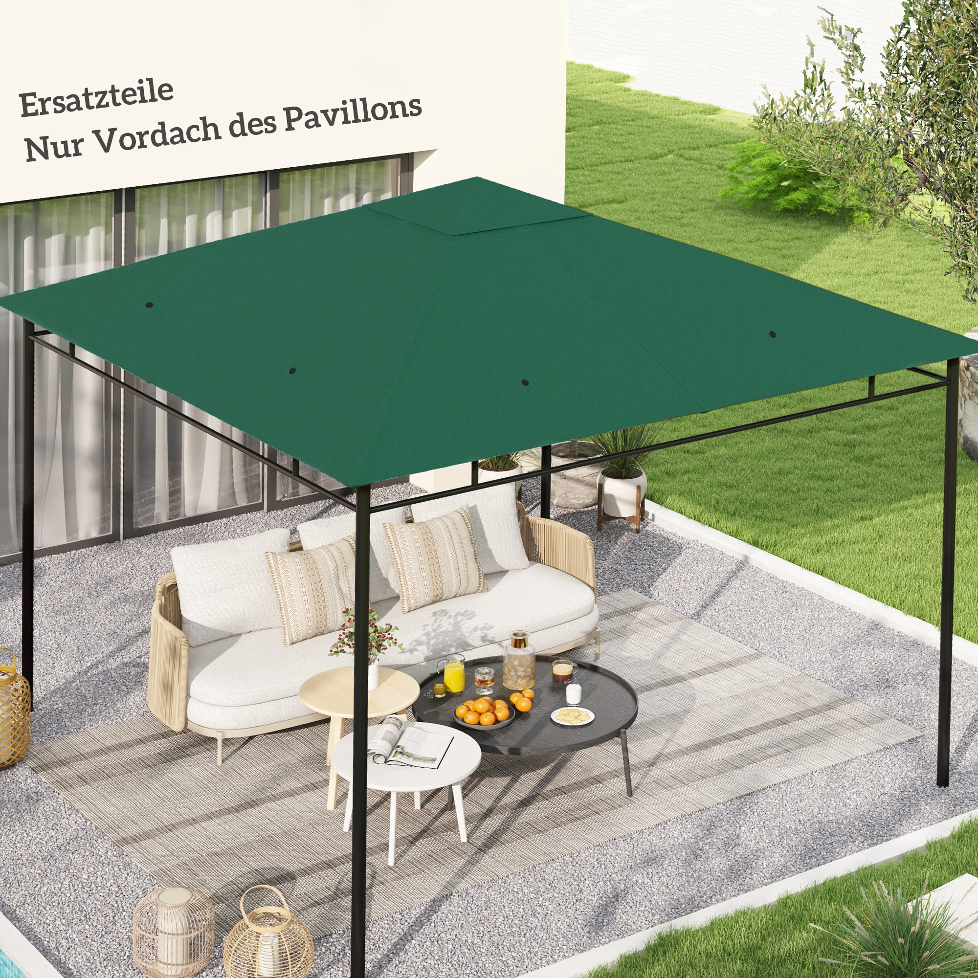 Ersatzdach für Gartenpavillon, 8 Wasserabflusslöcher, einfache Montage, Polyester, grün, 2,98 x 2,98 m