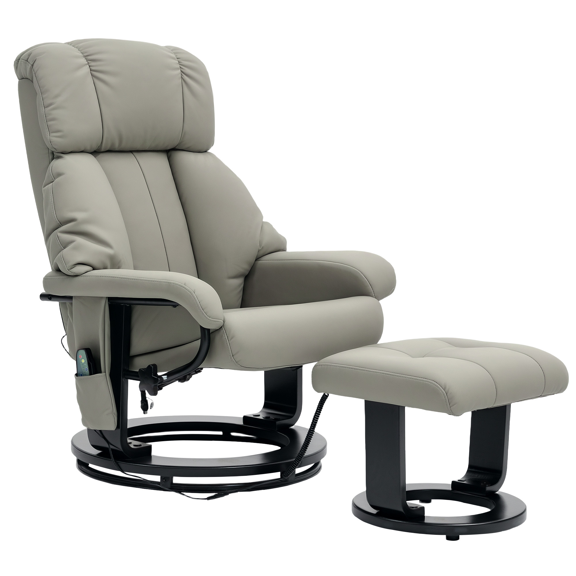 Relaxsessel Massagefunktion Fernsehsessel mit Seitentasche, Kunstleder, Grau