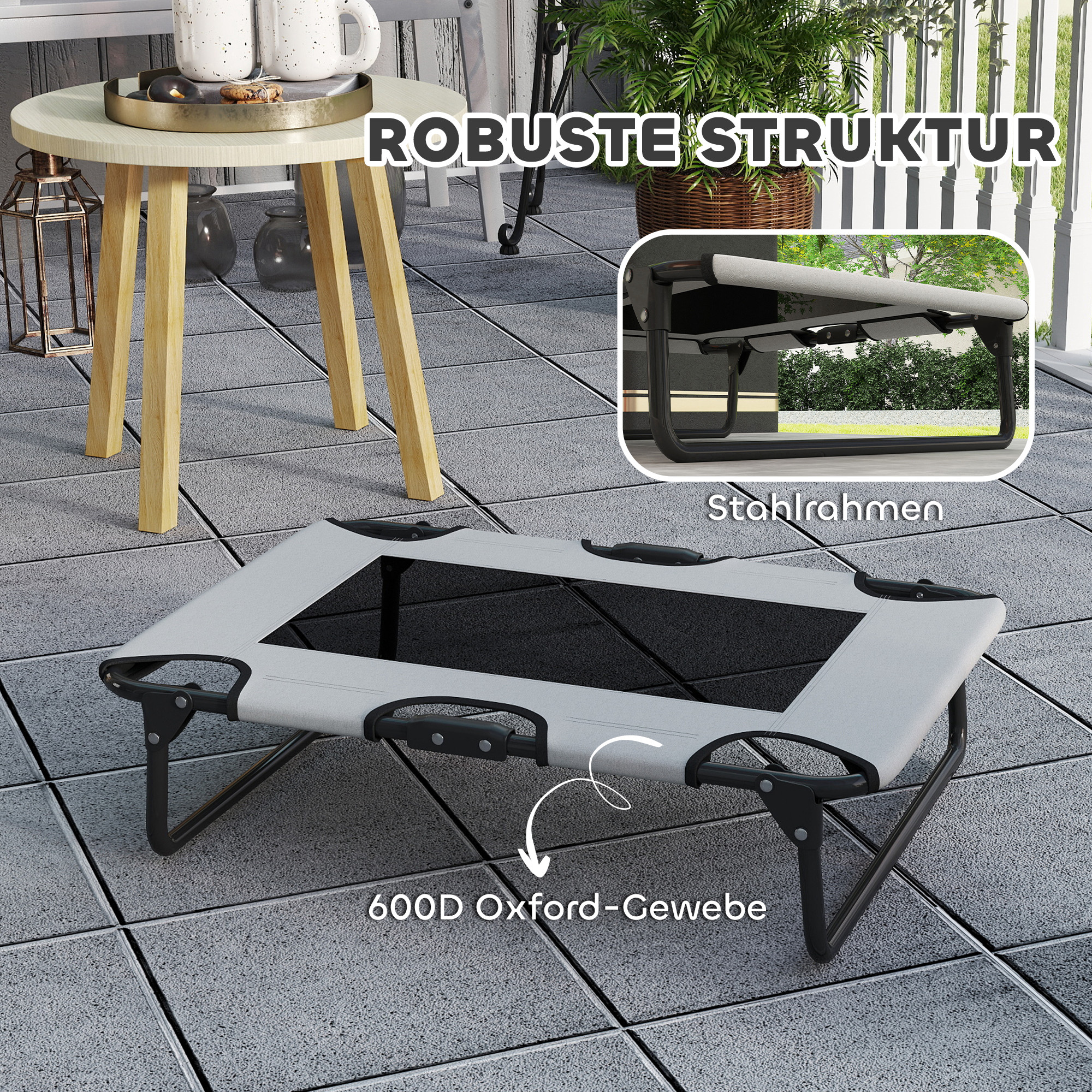 erhöhtes Hundebett klappbar Haustierbett, Outdoor Hundeliege mit Netzdesign Hellgrau Oxford 75 x 51 x 18 cm