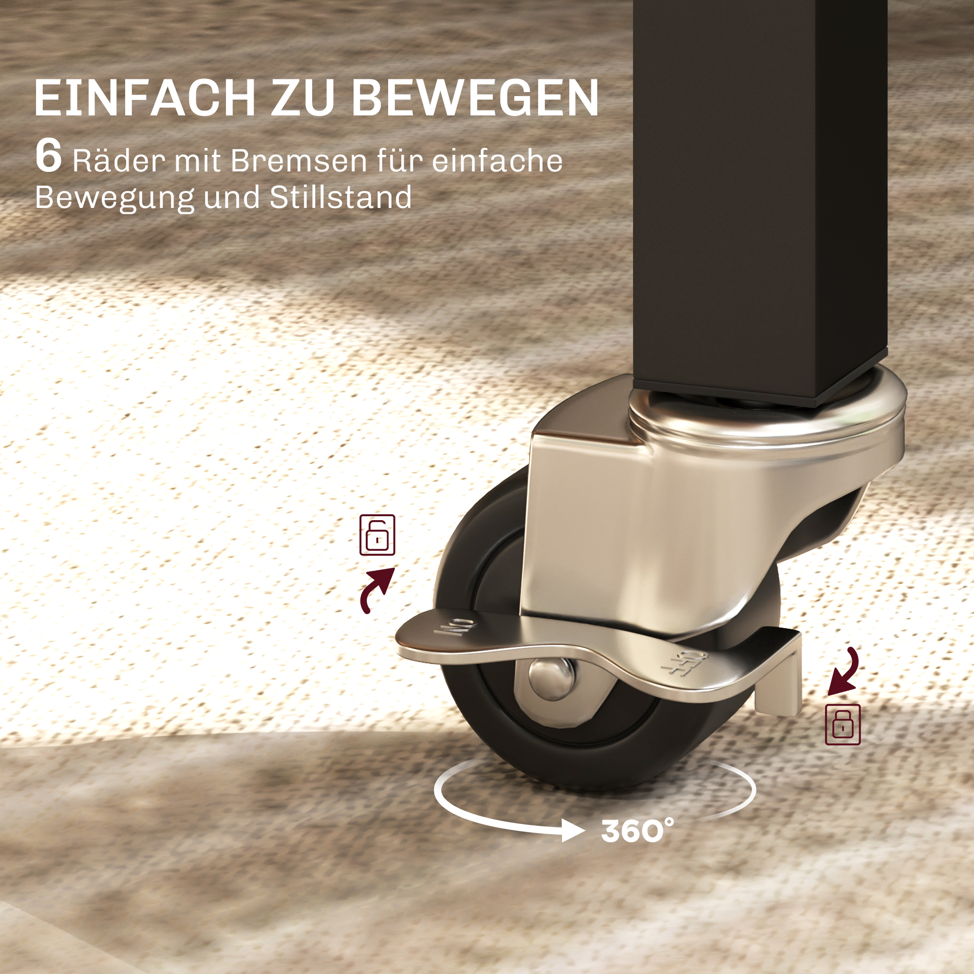 Klappbarer Esstisch, für bis zu 6 Personen geeignet, mit 6 Rollen und Bremsen, für kleine Räume, Braun