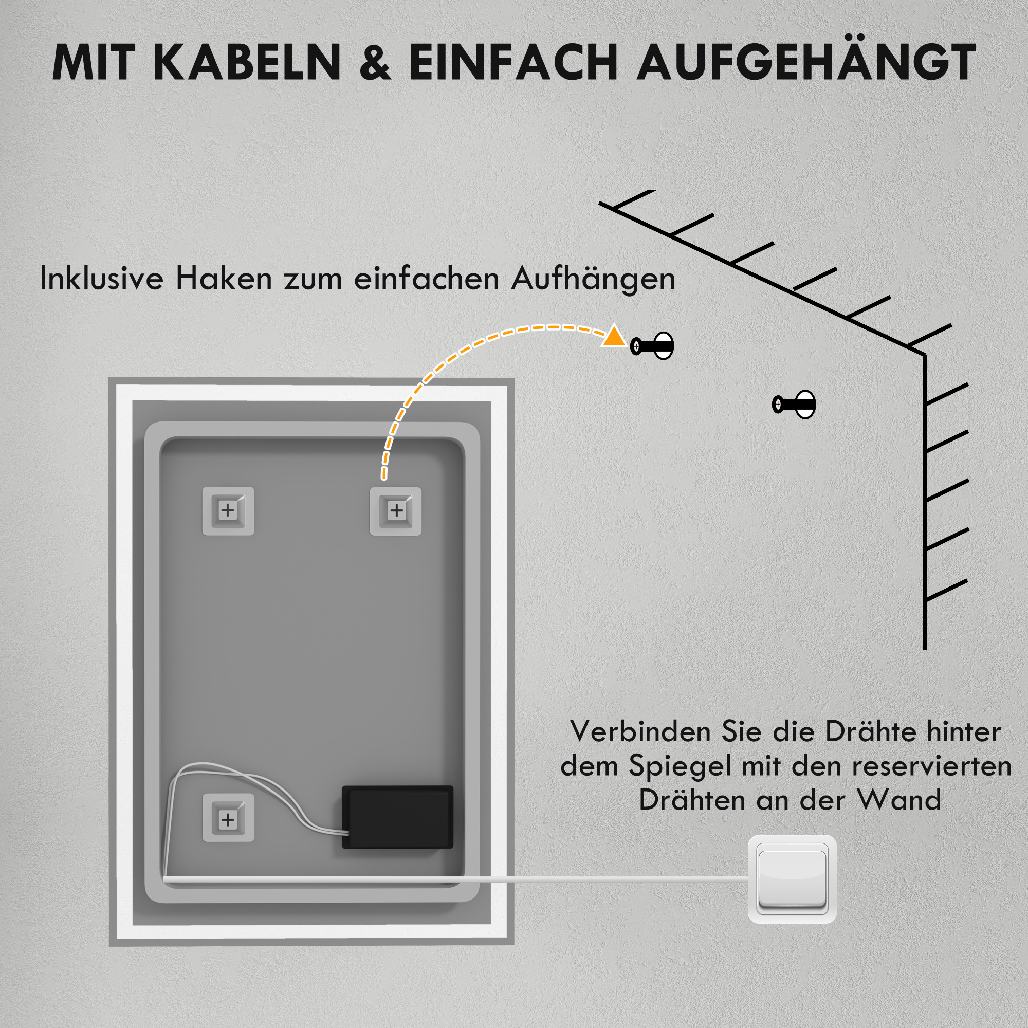Badspiegel Badezimmerspiegel Wandspiegel LED´s. Berührungsschalter, Weiß