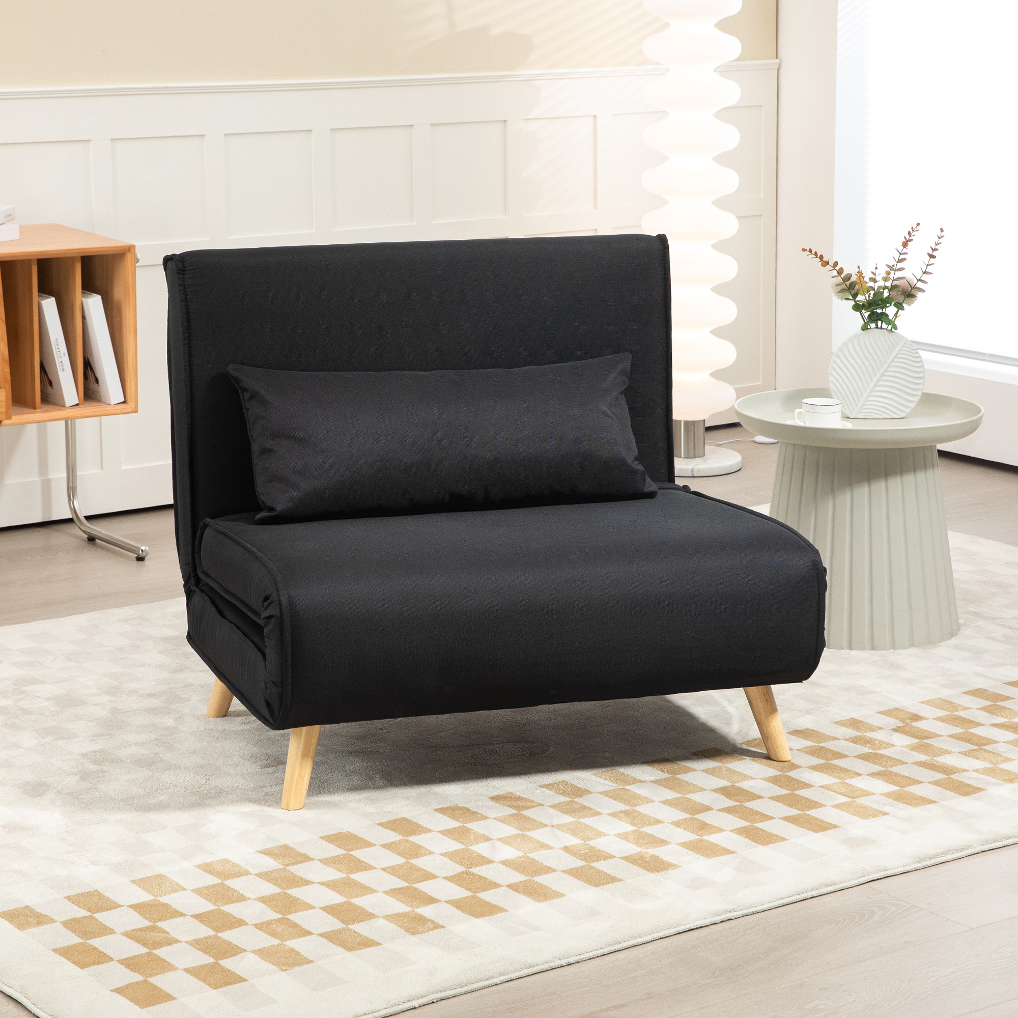 Relaxsessel mit Bettfunktion, für 1 Person, Modern-Design, bis 350 kg, 94x78x80cm, Schwarz