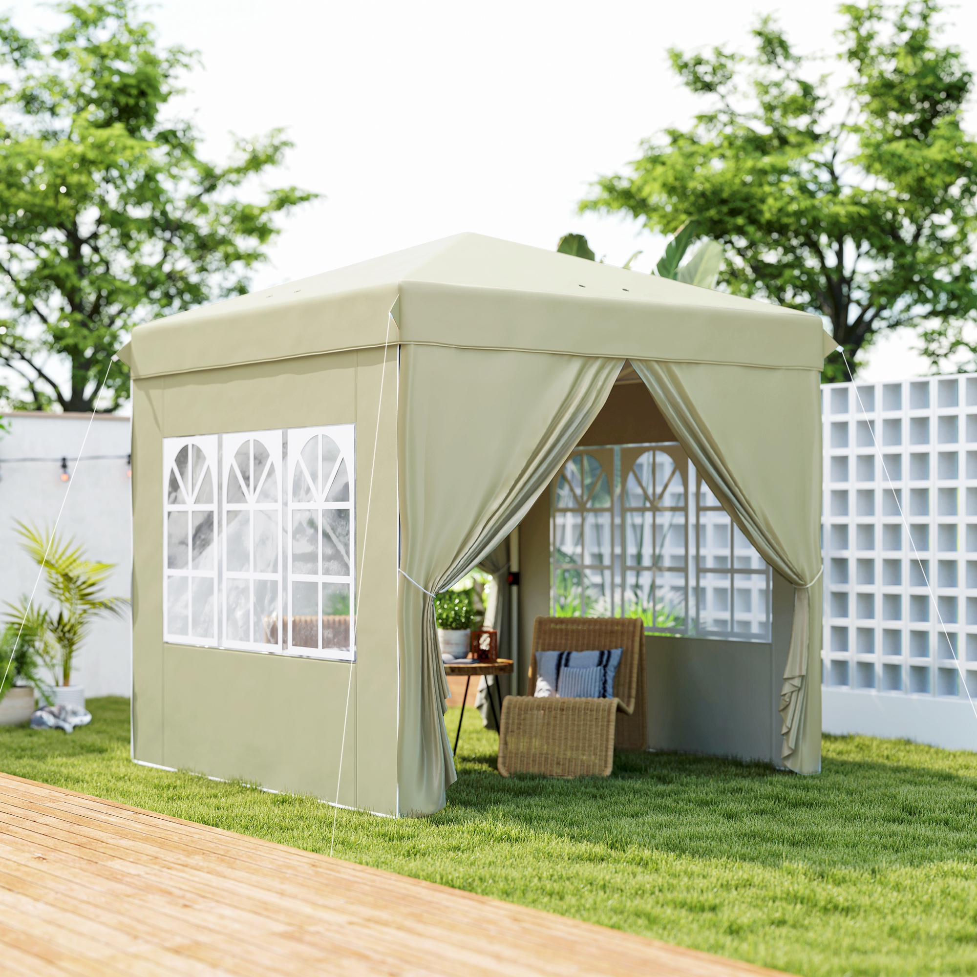 2,5 x 2,5 m Pop-up-Pavillon mit Seitenwänden und Tragetasche, UPF50+ höhenverstellbares Gartenzelt, Cremeweiß
