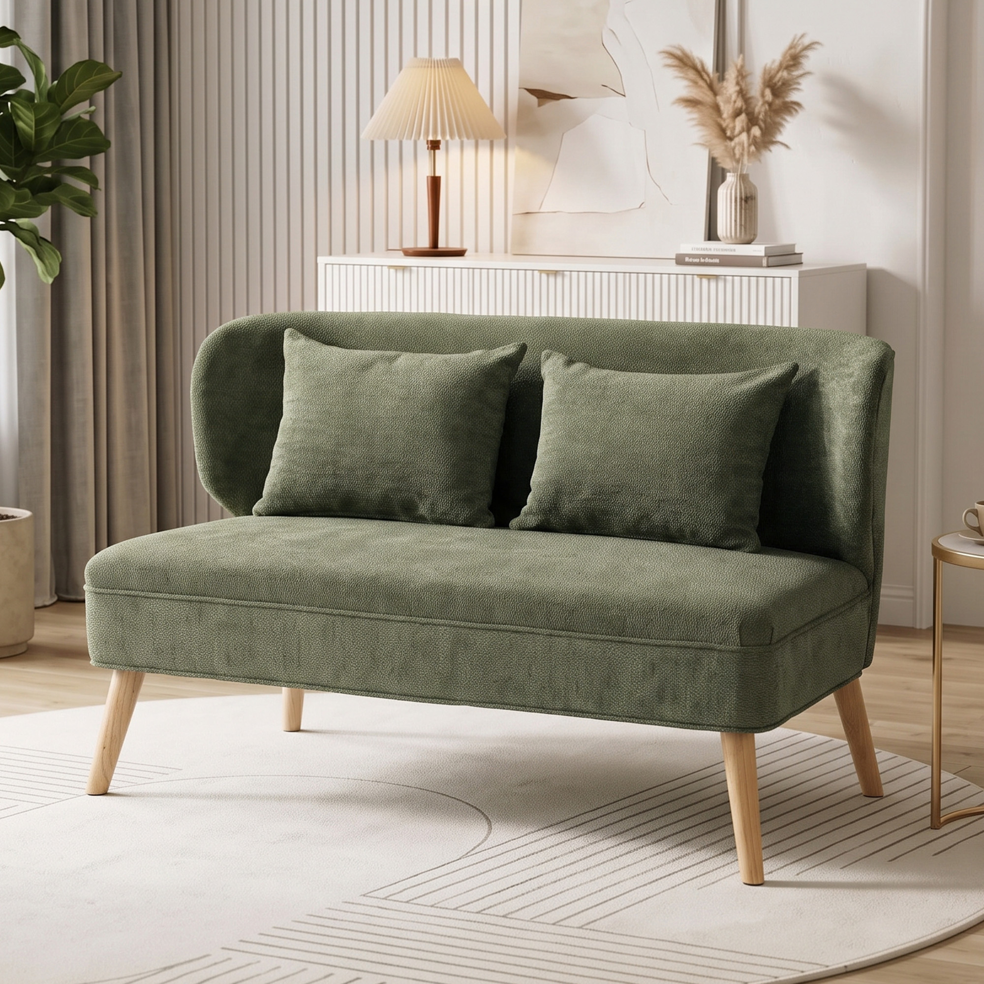 2-Sitzer-Sofa, kleines Chenille-Sofa mit Flügelrücken, dickem Sitz, Gummibaumholzfüßen, Dunkelgrün