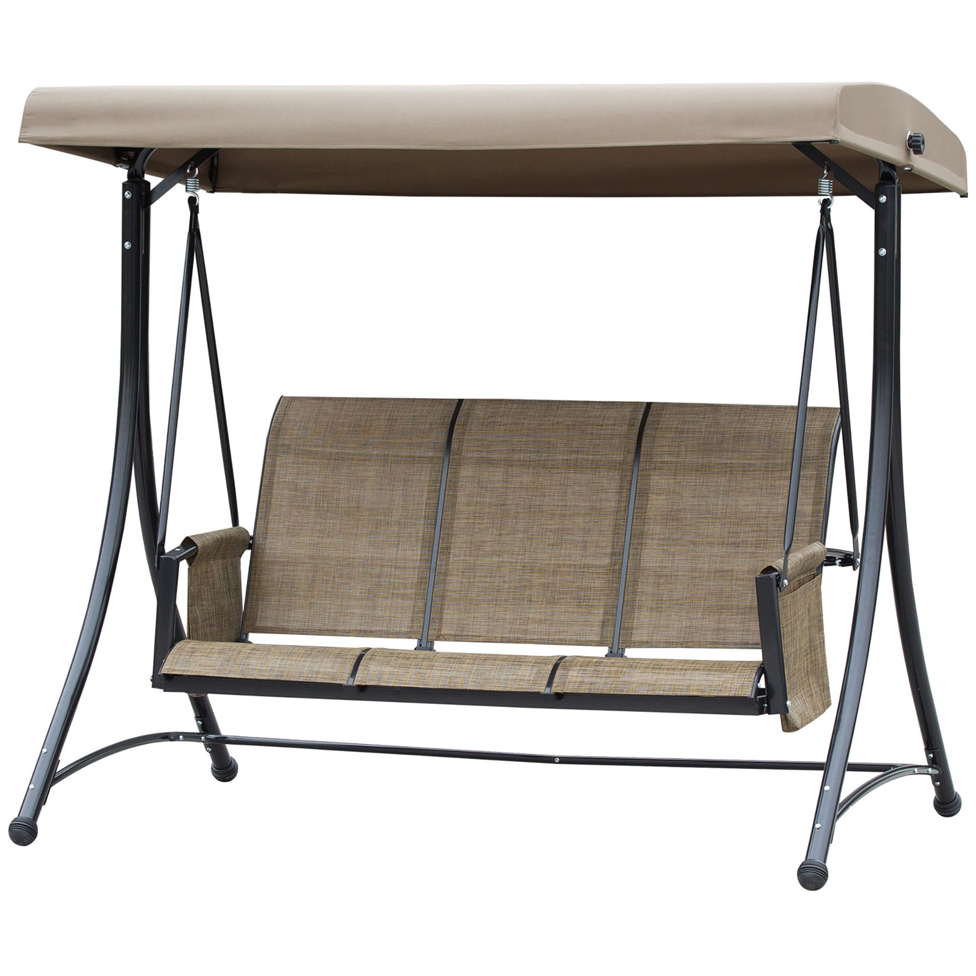 3-Sitzer Hollywoodschaukel, Gartenschaukel mit Sonnendach, Schaukelbank mit Ablage, Aluminium, 196 x 128 x 172 cm, Braun