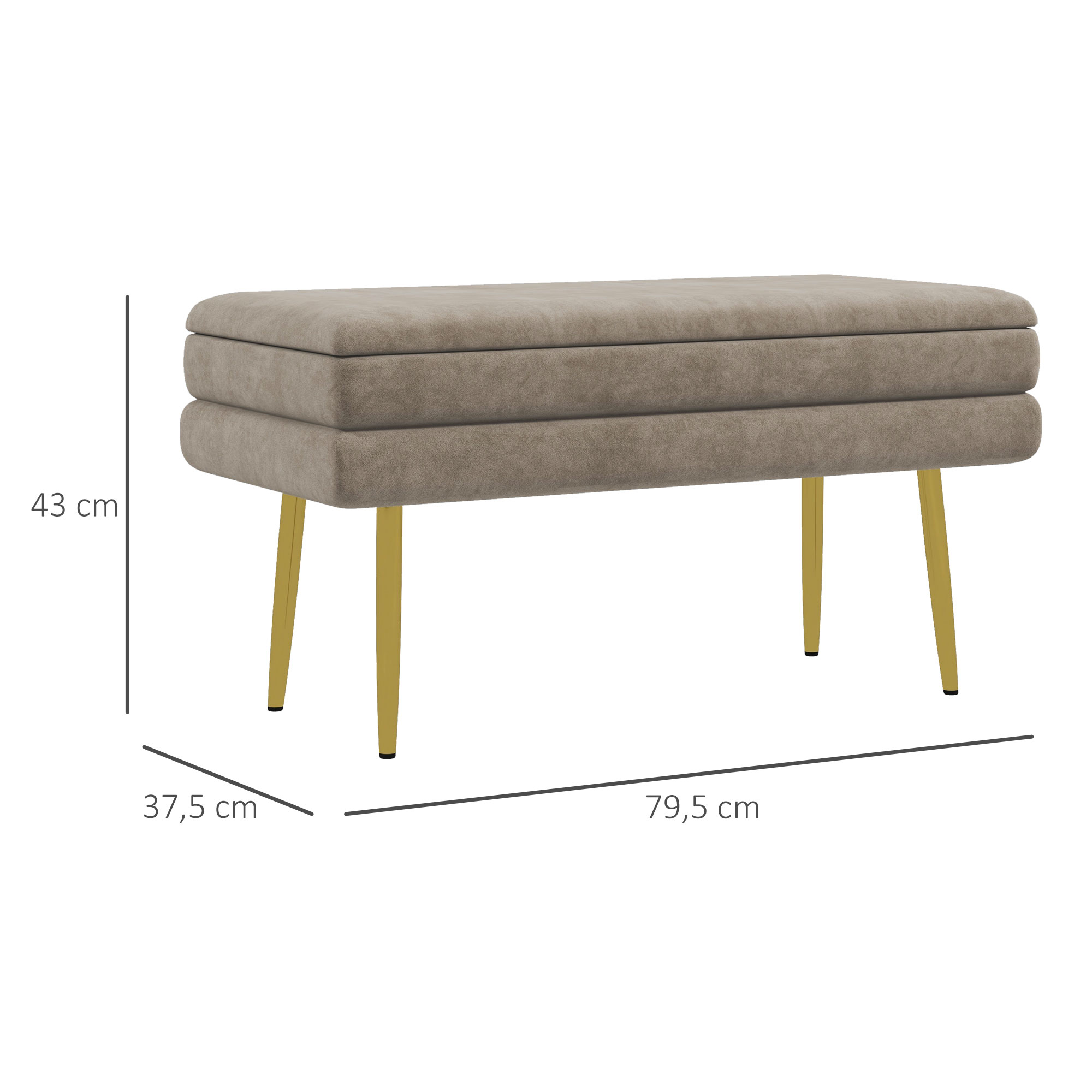 Sitzbank Polsterbank, mit Stauraum, Stahl, 79,5 cm x 37,5 cm x 43 cm, Beige