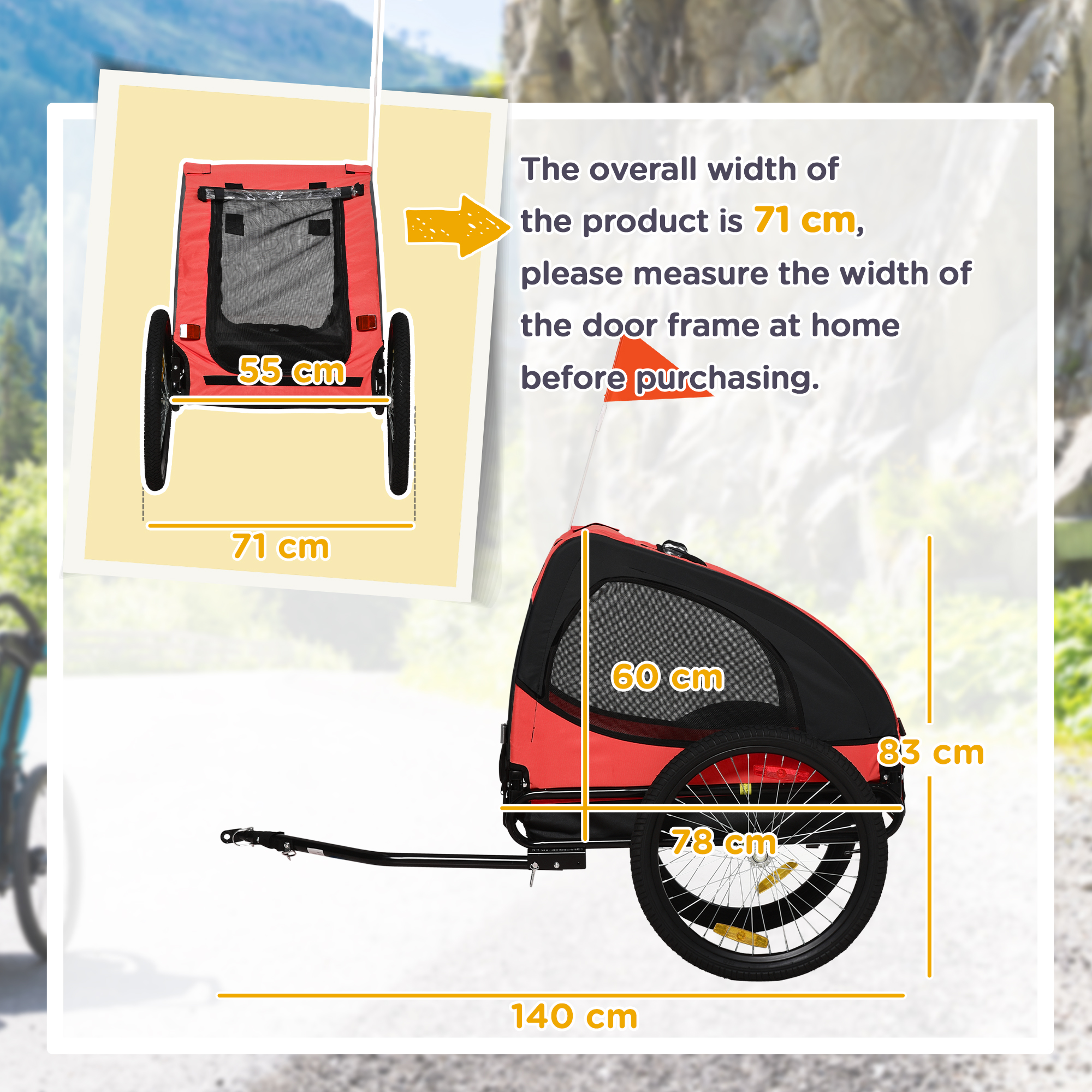 Hundeanhänger, klappbarer Fahrradanhänger für Hunde, wasserbeständig, Oxfordstoff, Metall, 140 x 71 x 83 cm, Rot