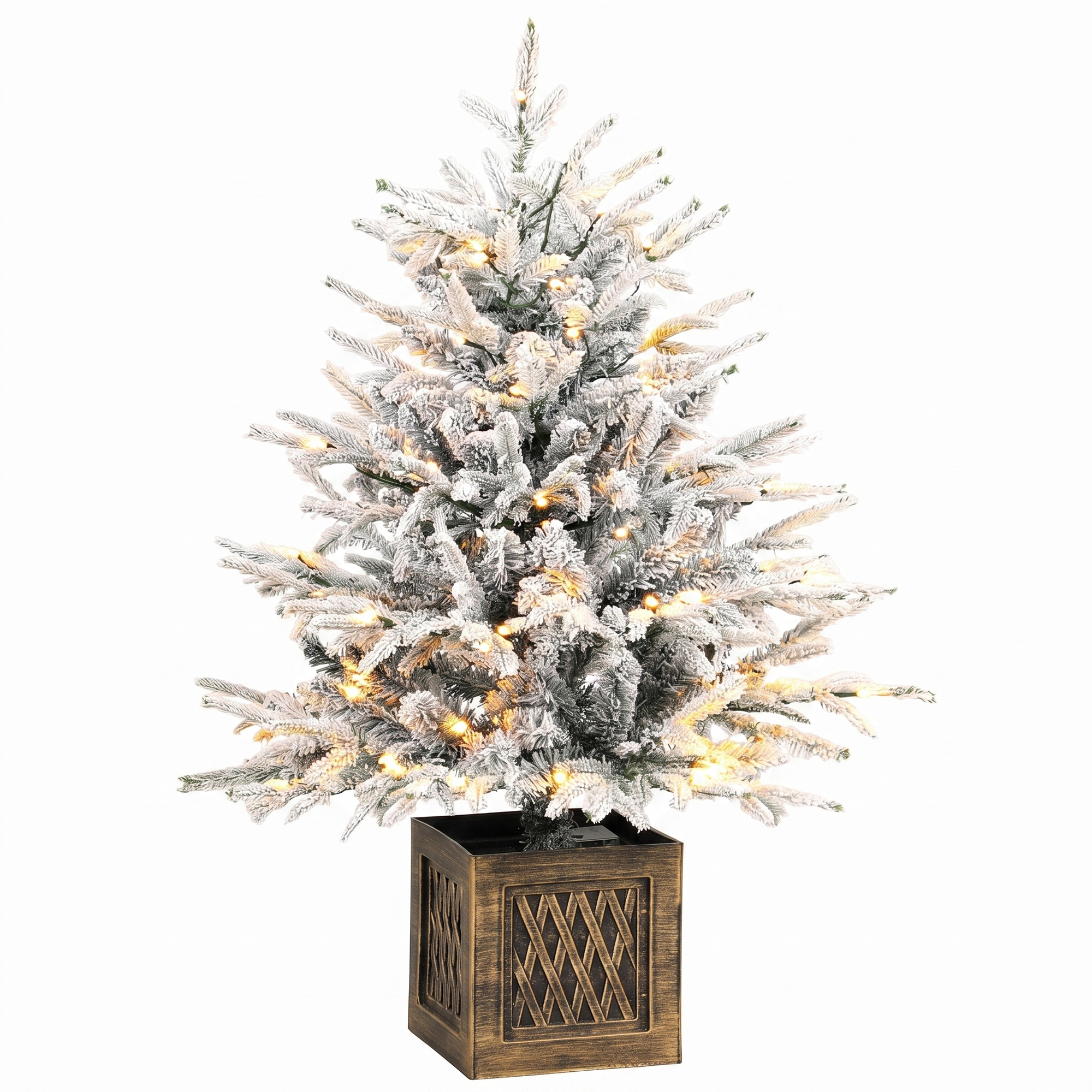 Tisch-Weihnachtsbaum 90 cm, vorbeleuchtet, beschneit, künstlich, 70 warmweiße LEDs, 488 Spitzen, Grün