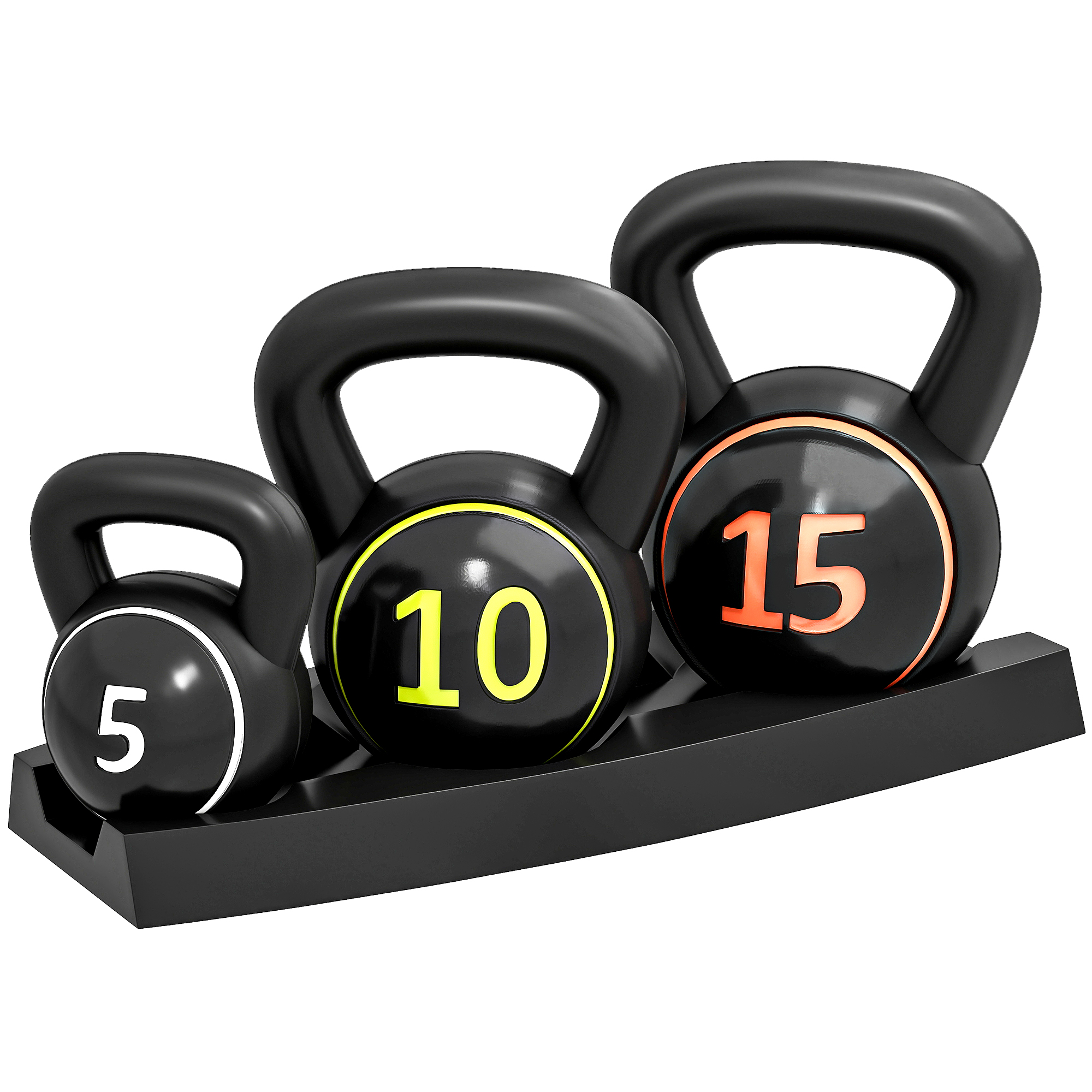 Kettlebell Set, 3 Kugelhanteln 2,2kg/4,5kg/6,8kg, Kunststoffhülle, Schwarz