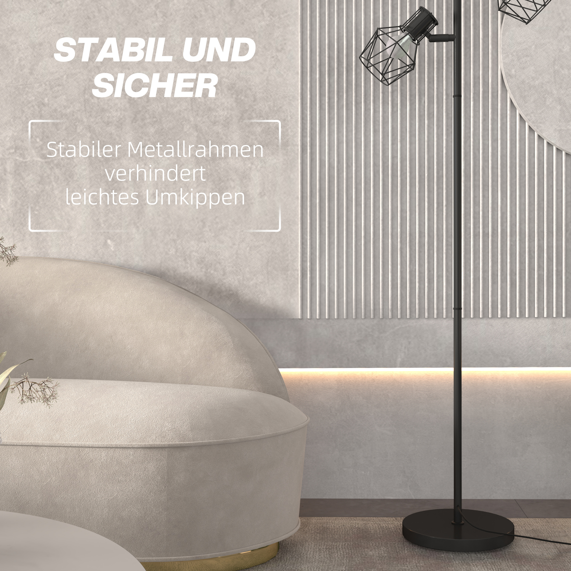 3-Licht-Stehlampe mit flexiblen Leuchtelementen, baumähnliche Struktur, für Wohnzimmer und Schlafzimmer, Metall, Schwarz