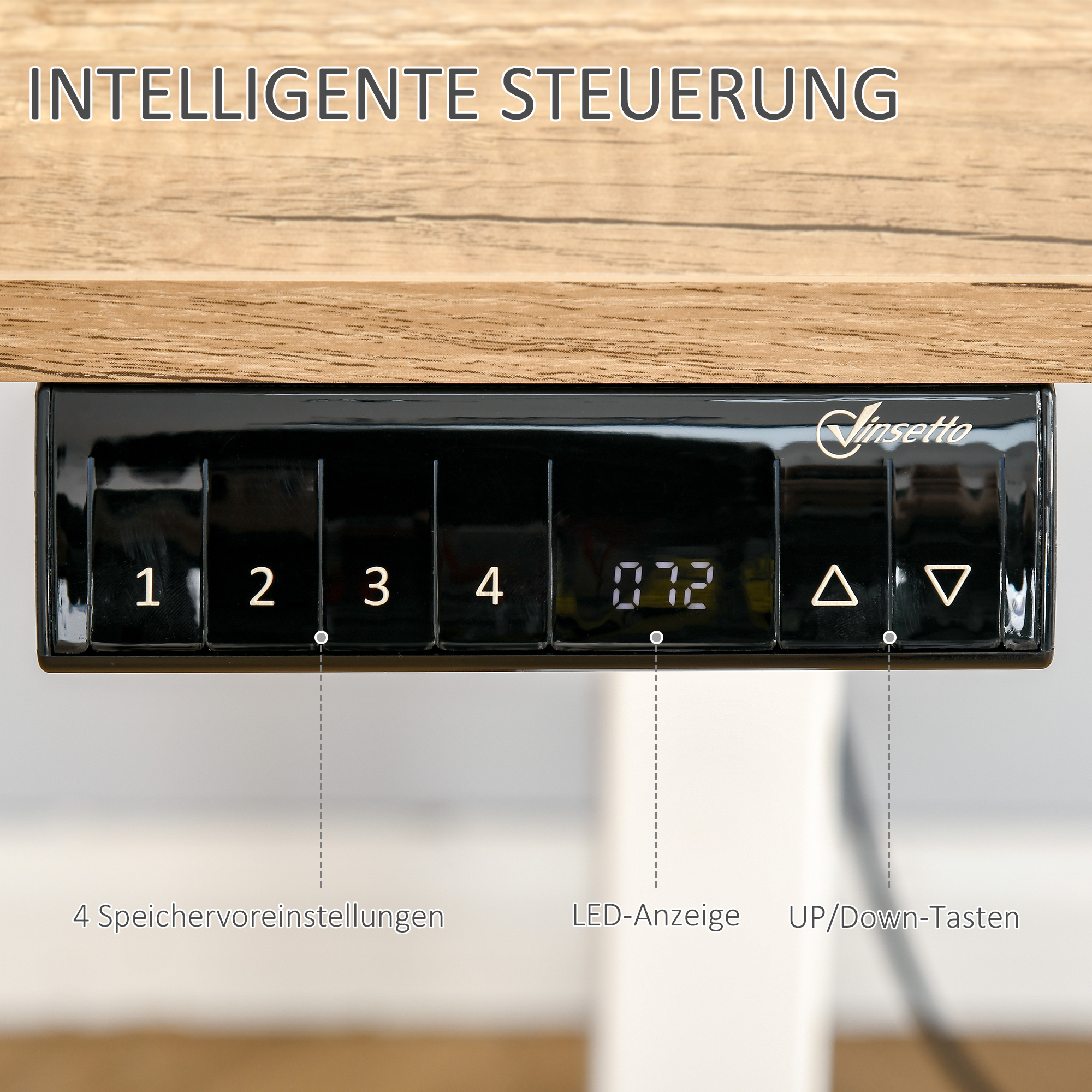 höhenverstellbarer Schreibtisch elektrisch 140 x 70 cm Computertisch mit 4 Memory-Steuerung, 4 tlg. Tischplatte, Steh-Sitz Tisch mit Anti-Kollision, Überhitzungsschutz Weiß