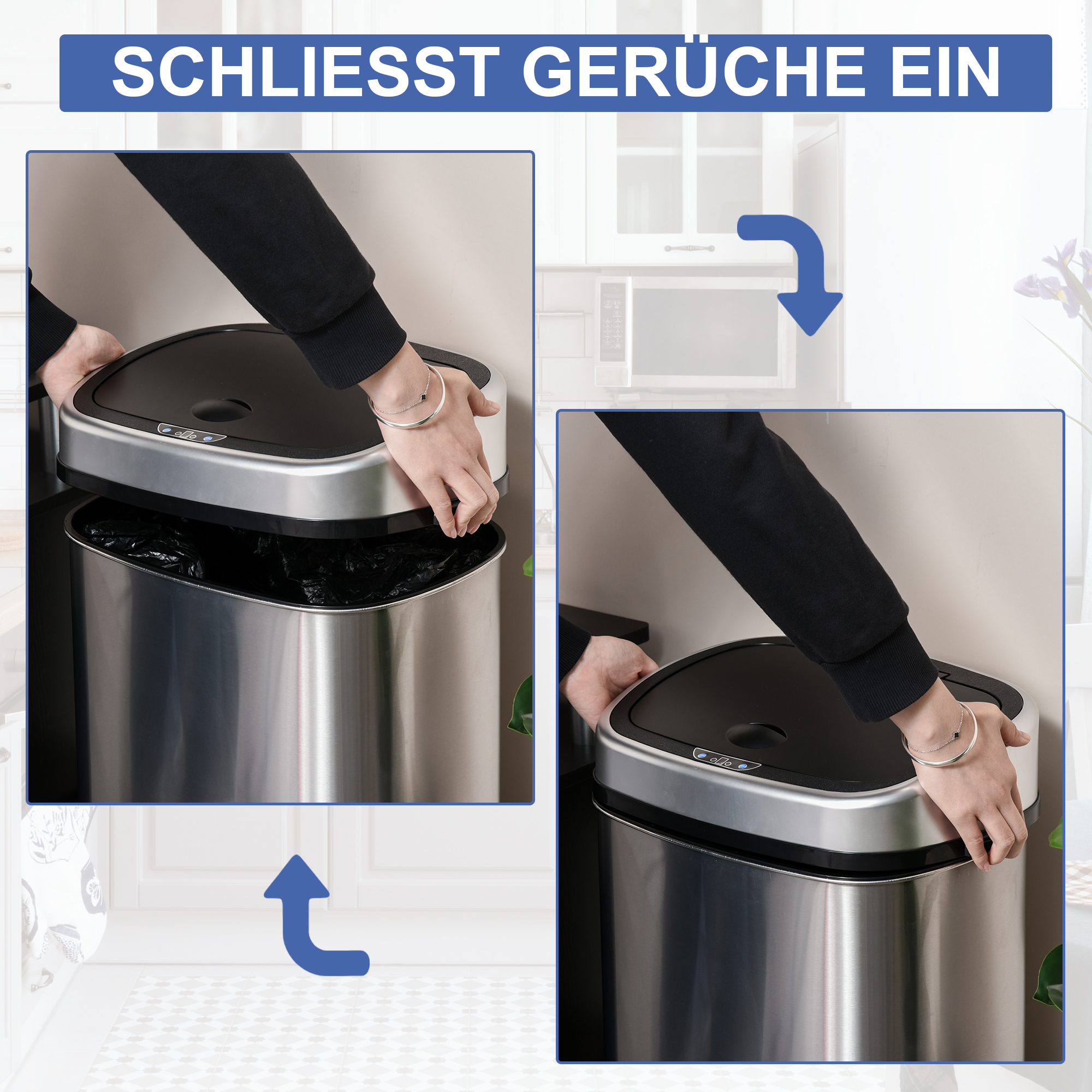 Mülleimer mit Sensor 48L Automatik Abfalleimer mit Bewegungssensor, Wasserdichter Abfallbehälter aus Edelstahl für Küche, Büro, Schlafzimmer Silber