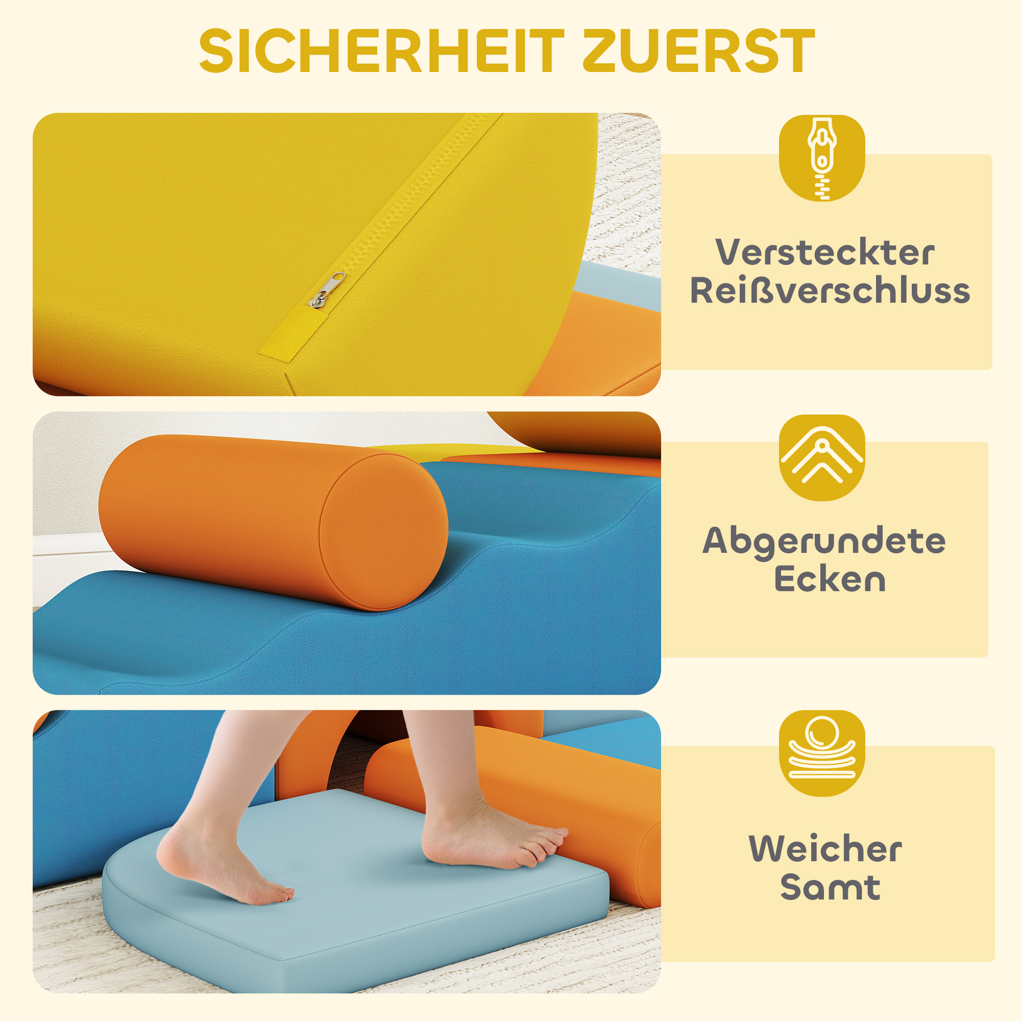 9-teiliges Soft-Baustein-Set, weiche Blöcke zum Bauen und Spielen, Indoor-Spielset für Kleinkinder, Schaumstoff, Bunt