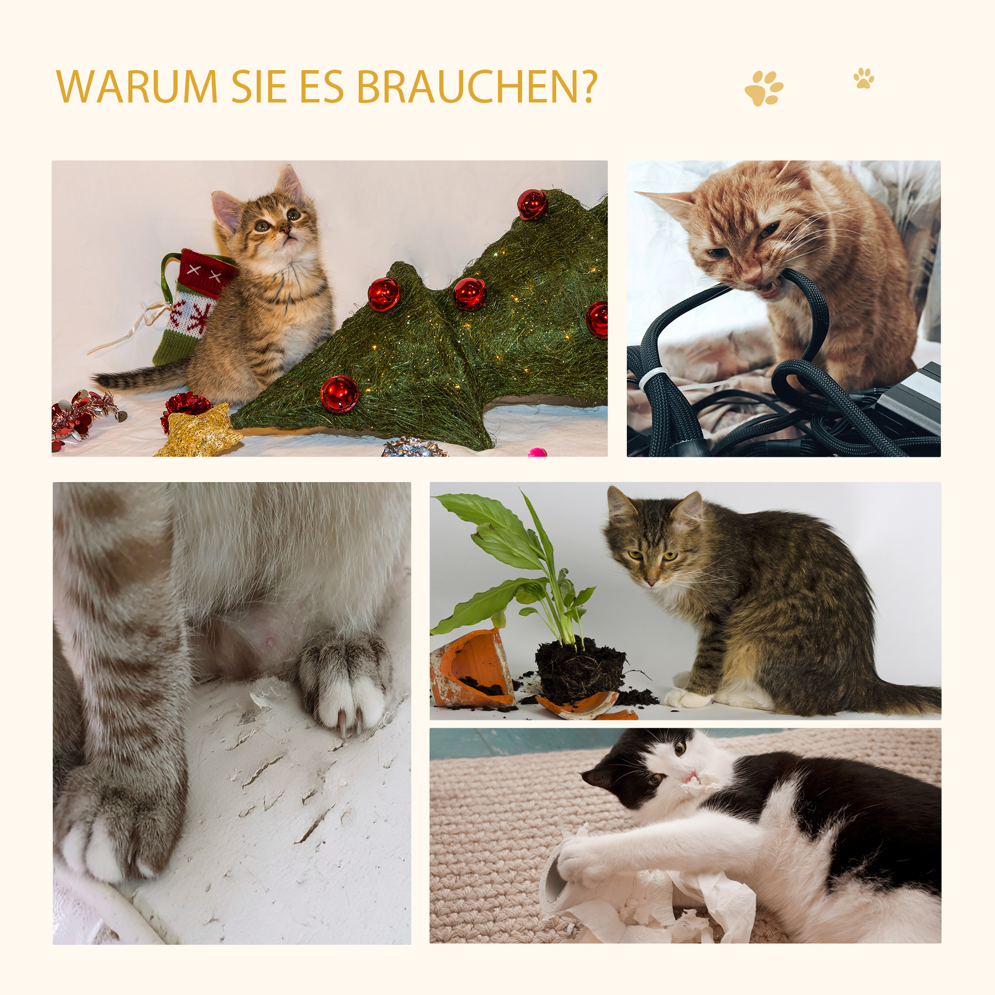 Katzenhöhle Katzenbett mit waschbarem Kissen, Plattform, Kratzsäule, Spielball, Katzenhaus für Katzen für Indoor 35 x 35 x 81 cm Eiche