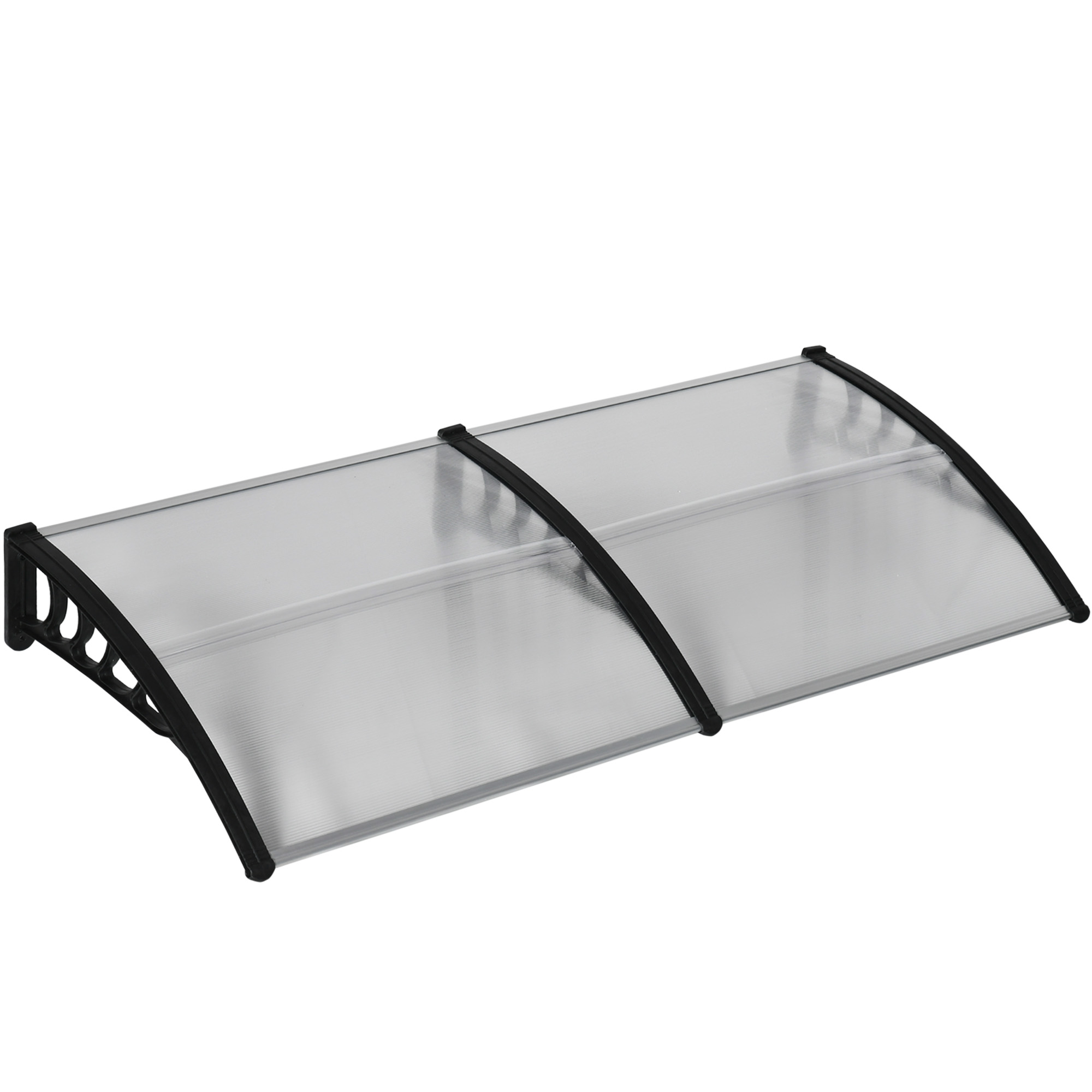 Türüberdachung, Schutz vor Regen, Wind und Hagel, Polycarbonat, Aluminium-Verbindungstangen, 200 x 96 x 27 cm, Schwarz