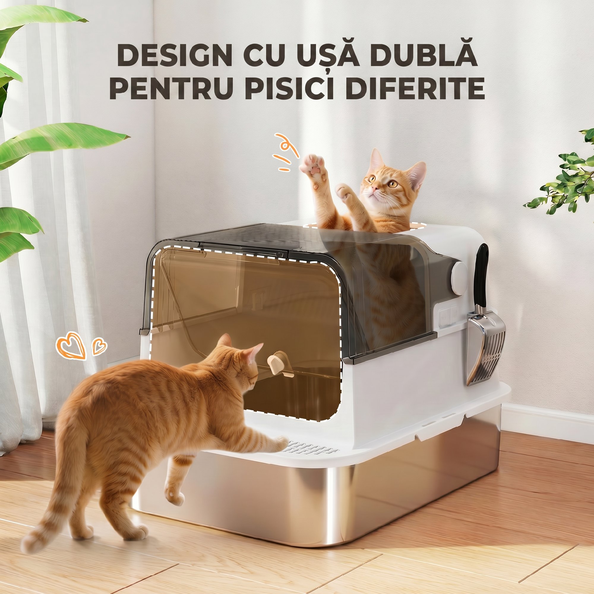 Katzenklo Edelstahl mit Deckel XXL 72L für große Katzen und Mehrere Katzen mit Doppeltüren Schaufel Pedal Anti-Leck