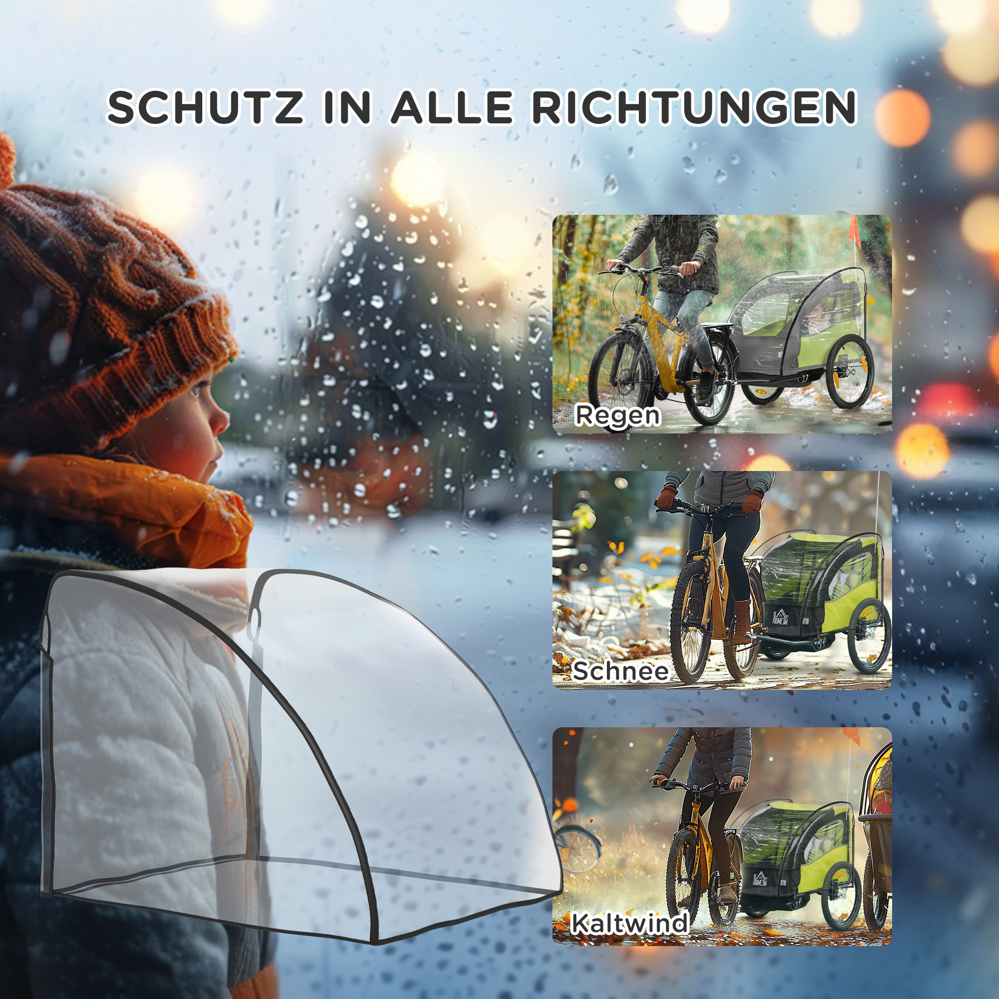 Faltgarage für Kinderanhänger, wasserdicht Abdeckung mit UV-Schutz, Regenschutz 76 x 61 x 61 cm, Transparent
