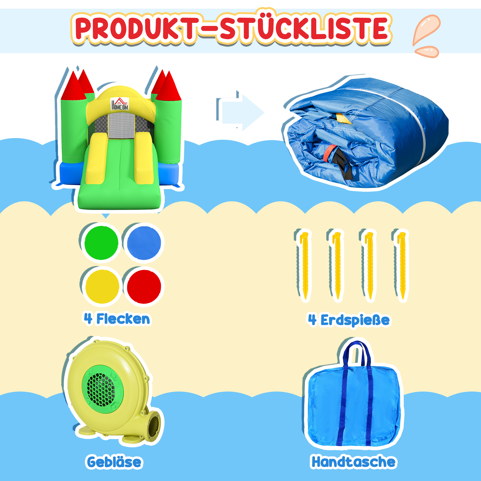 Hüpfburg mit Rutsche und Sicherheitsnetz, bis 100 kg, 3-10 Jahre, 300x180x160cm