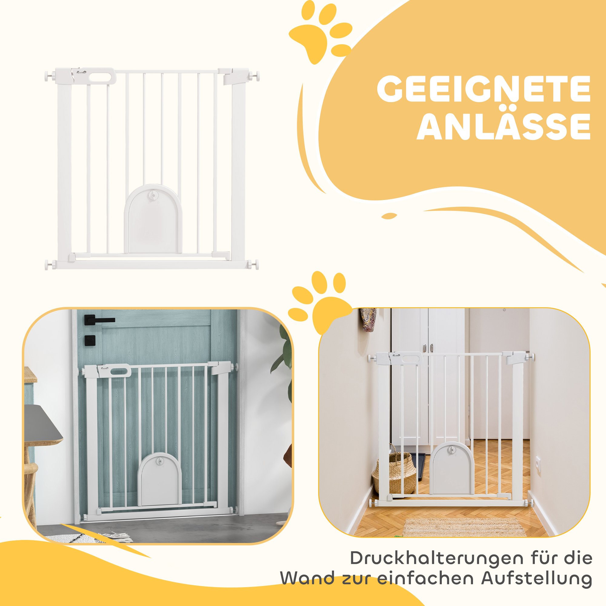 Absperrgitter für Haustiere, verstellbar, mit kleiner Tür, Metall, Kunststoff, Weiß