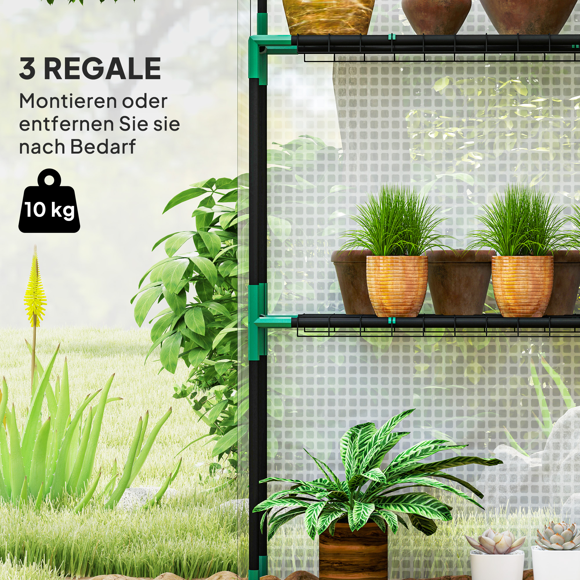 Gewächshaus mit Regalen, Mini-Treibhaus, UV-beständig, Netzfenster, Reißverschlusstür, 143L x 74B x 190H cm, Weiß