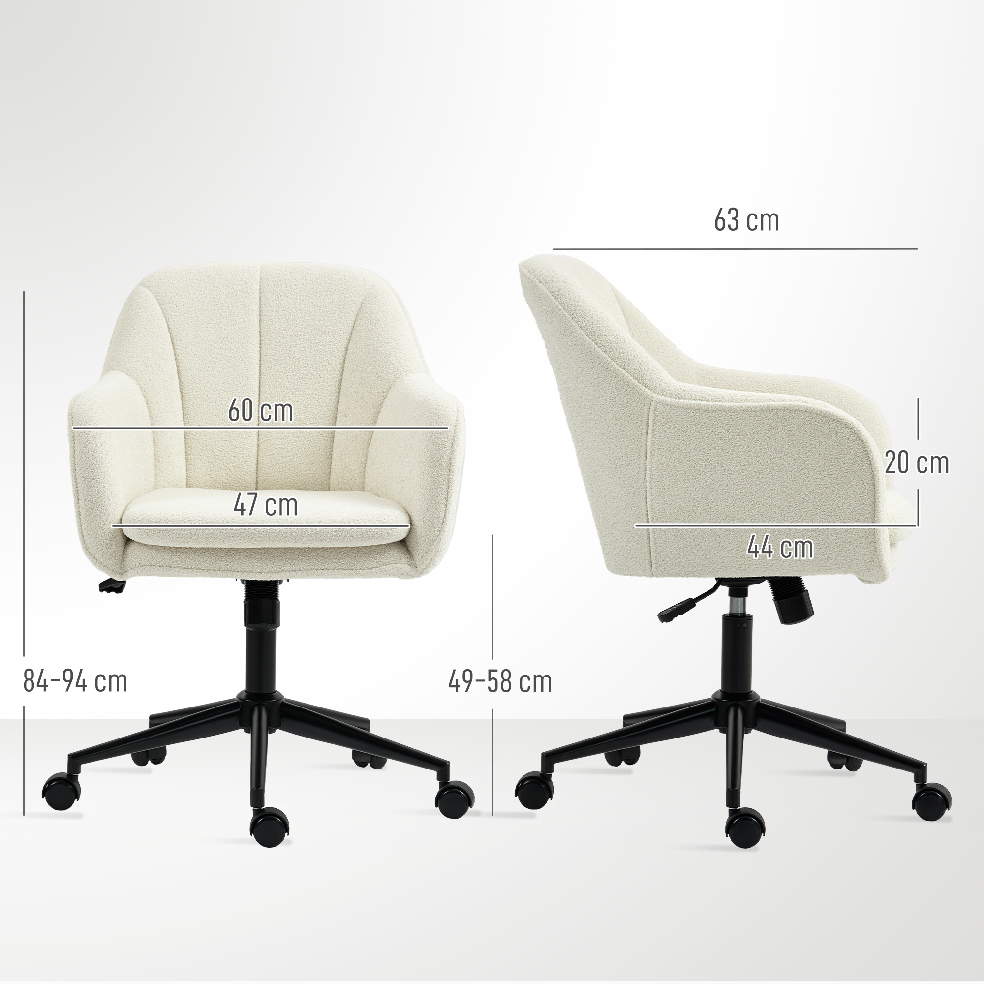 Bürostuhl mit Stoffbezug in Schneeflanelloptik, Schminkstuhl mit gewölbter Rückenlehne, für Schlafzimmer, Beige